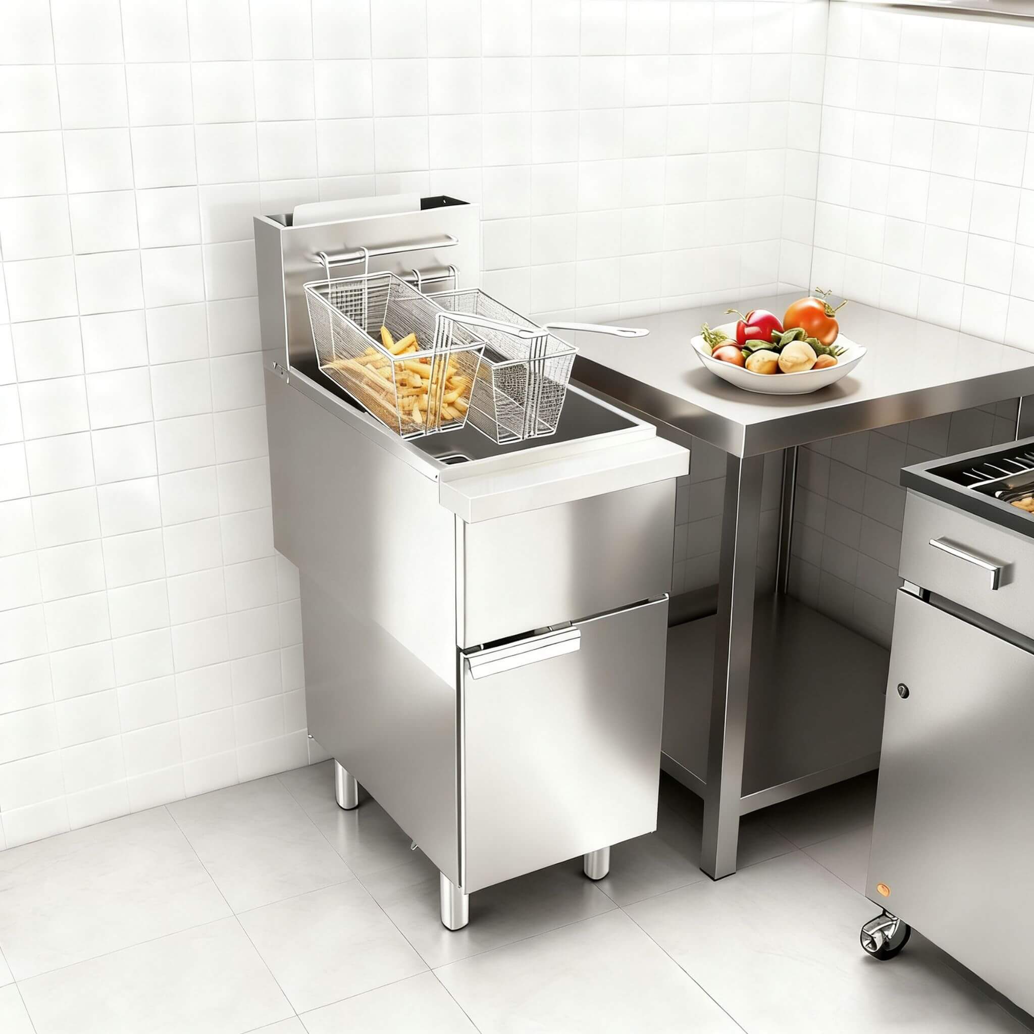 Heavy-Duty 120K BTU Commercial Stainless Steel Natural Gas Deep Fryer With Baskets (SAK97012)