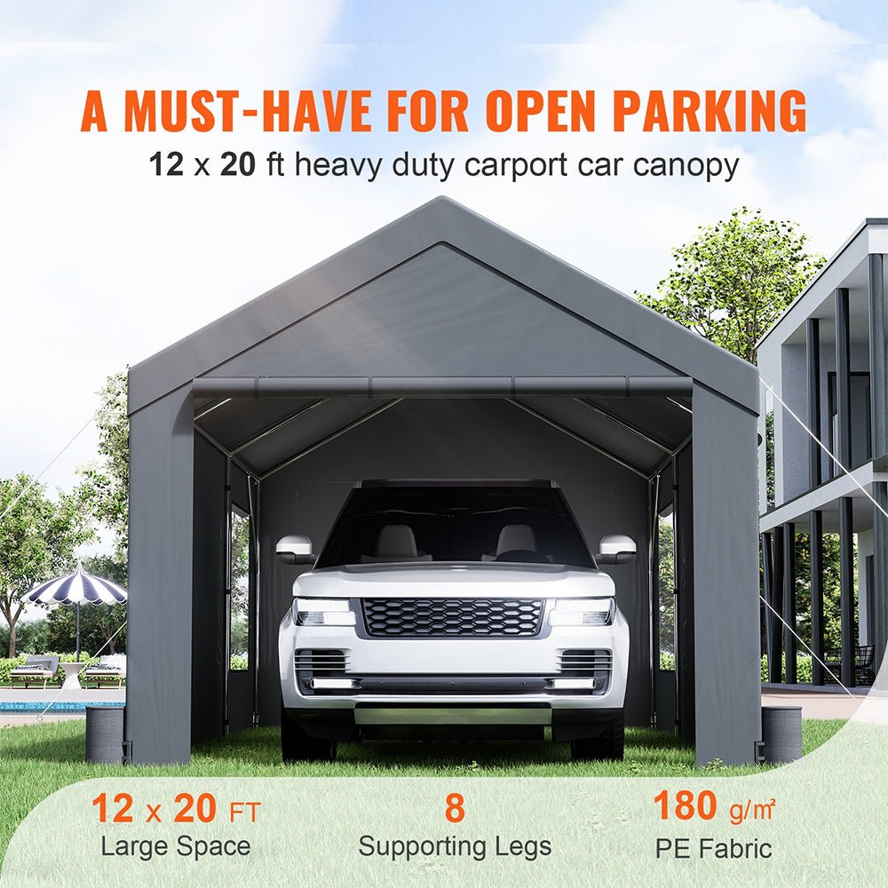 [12x20FT] Heavy Duty Outdoor Premium Garage Tarp Canopy Shelter W/ Removable Sidewalls (SAK94615)