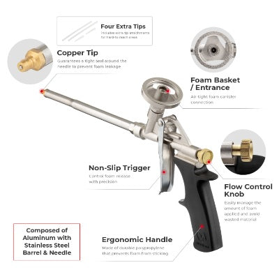 Intertool Foam Dispensing Gun - Aluminum Basket & Needle with 6mm Brass Tip