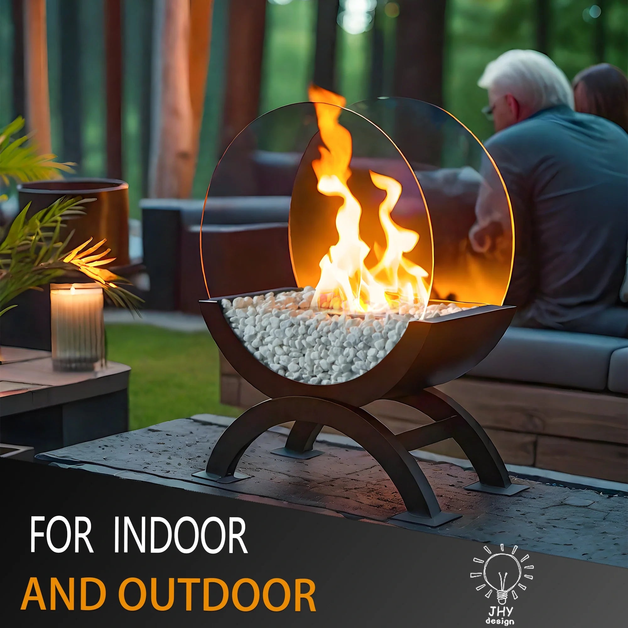 48cm H Portable Round Tabletop Fireplace