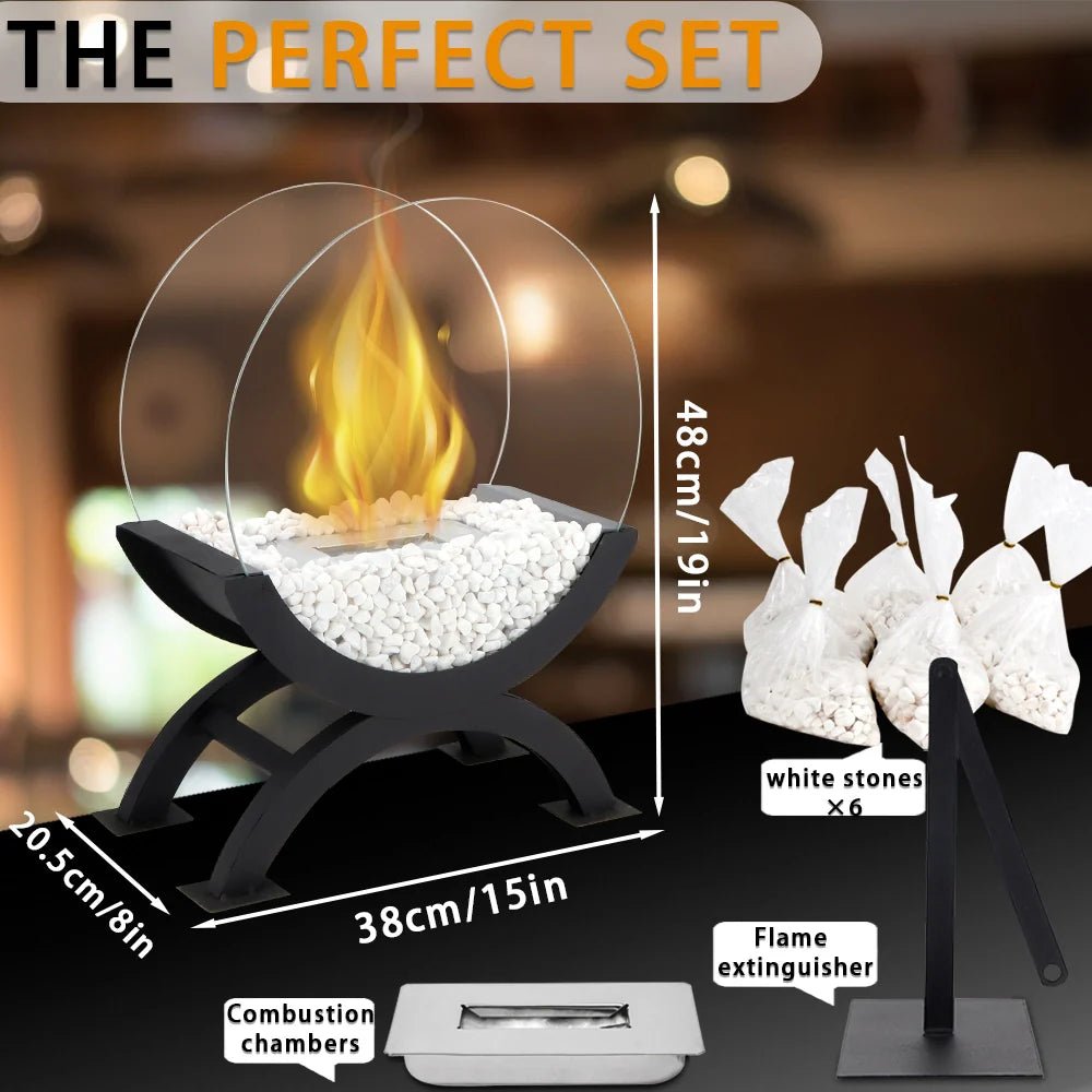 48cm H Portable Round Tabletop Fireplace
