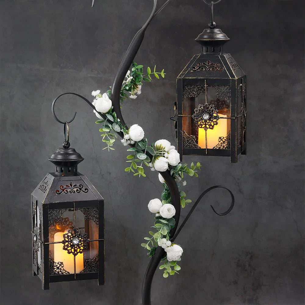 JHY DESIGN Set of 2  Decorative Candle Lantern 9.5" High Metal Candle Lantern