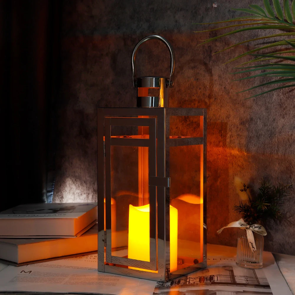 12'' High Metal Decorative Candle Lantern (Silver)