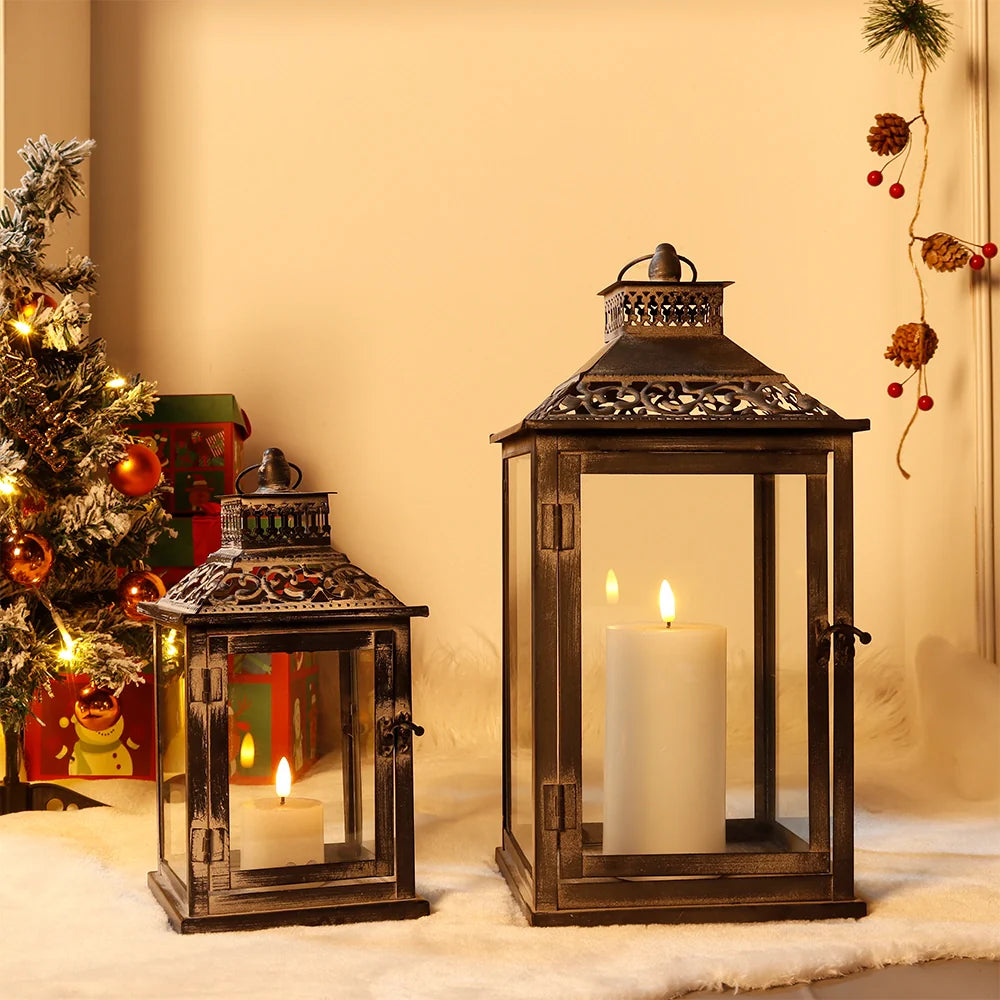 Antique Grey Brush Decorative Lanterns（ Set of 2 ）