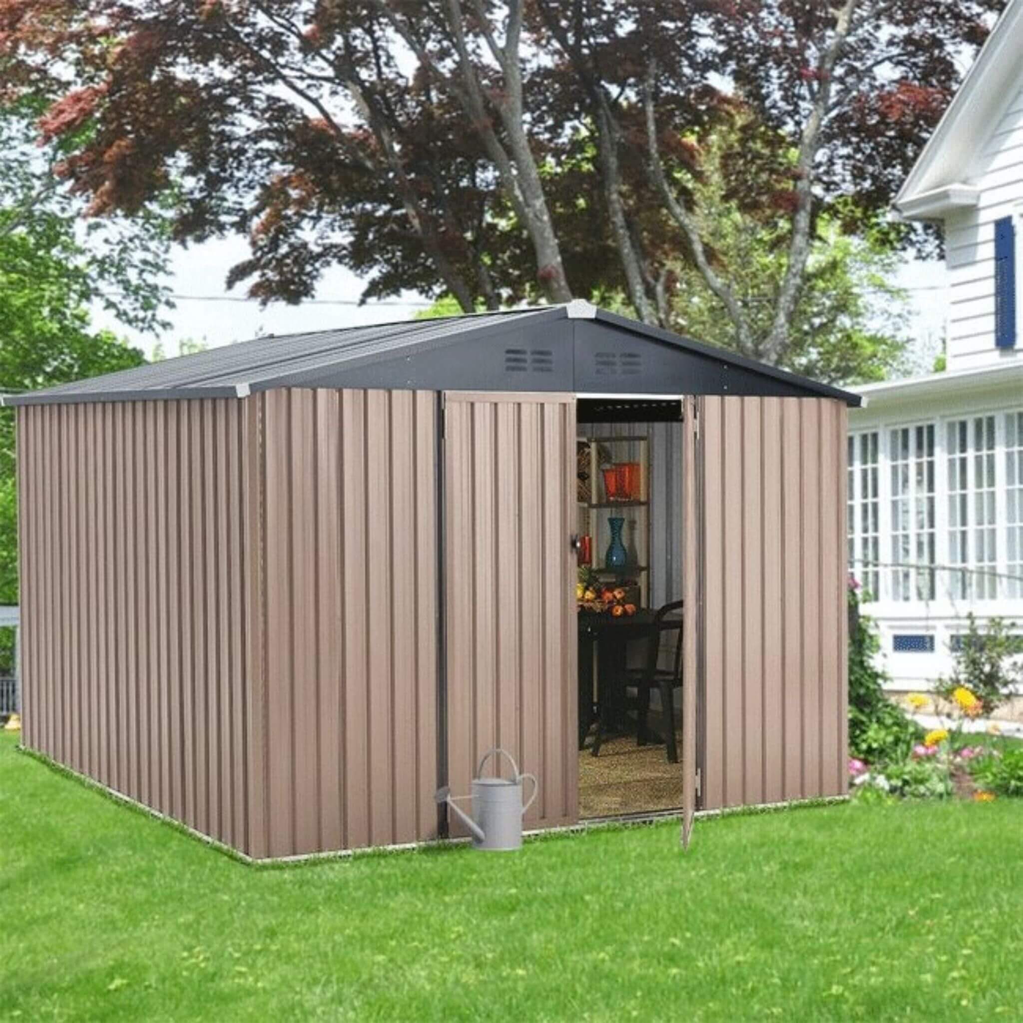 [08X10FT] Large Heavy Duty Outdoor Metal Garden Tools Storage Utility Shed W/ Lockable Door (SAK72751)