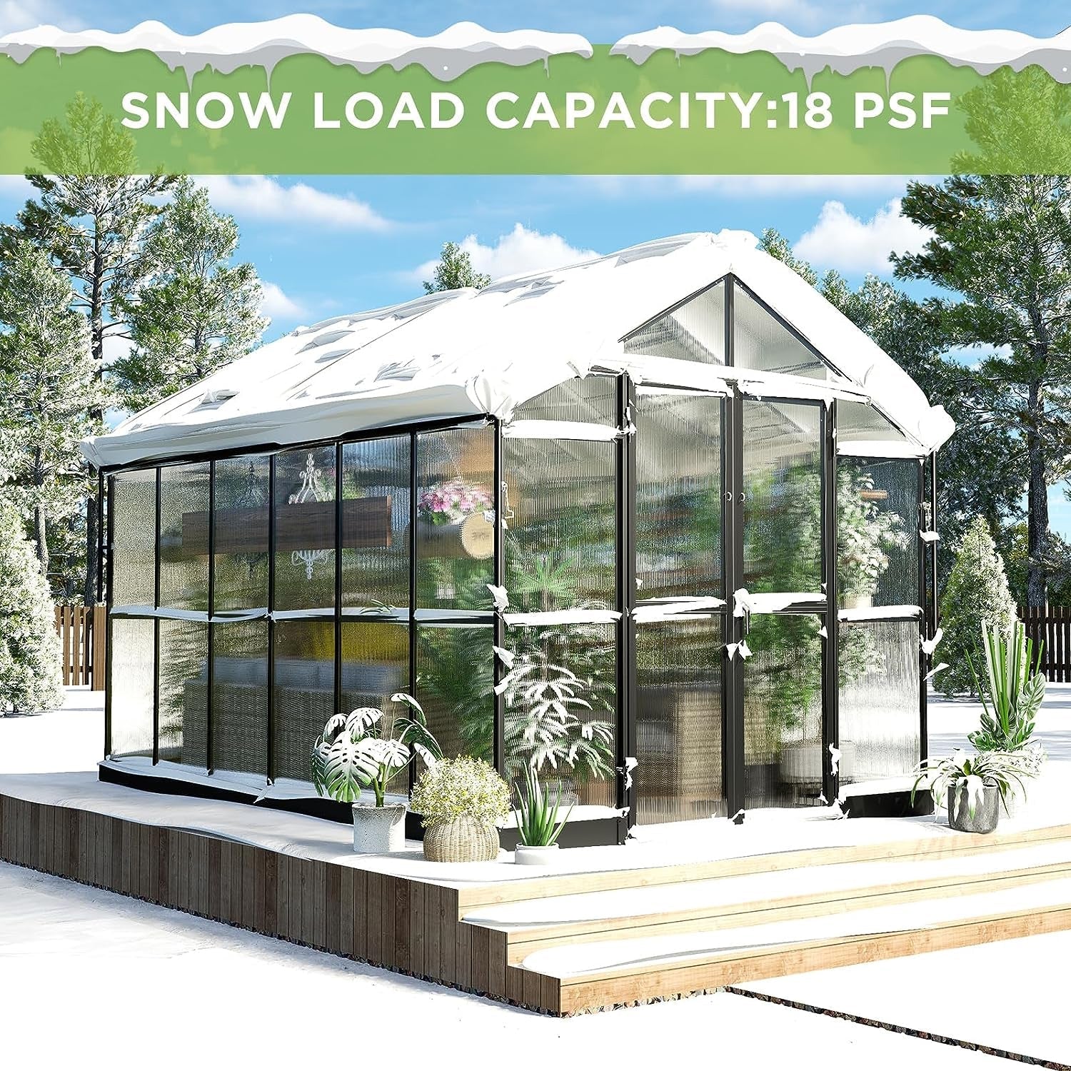 [08x12FT] Large Premium Outdoor Aluminum Polycarbonate Greenhouse With Double Swing Doors (SAK92641)