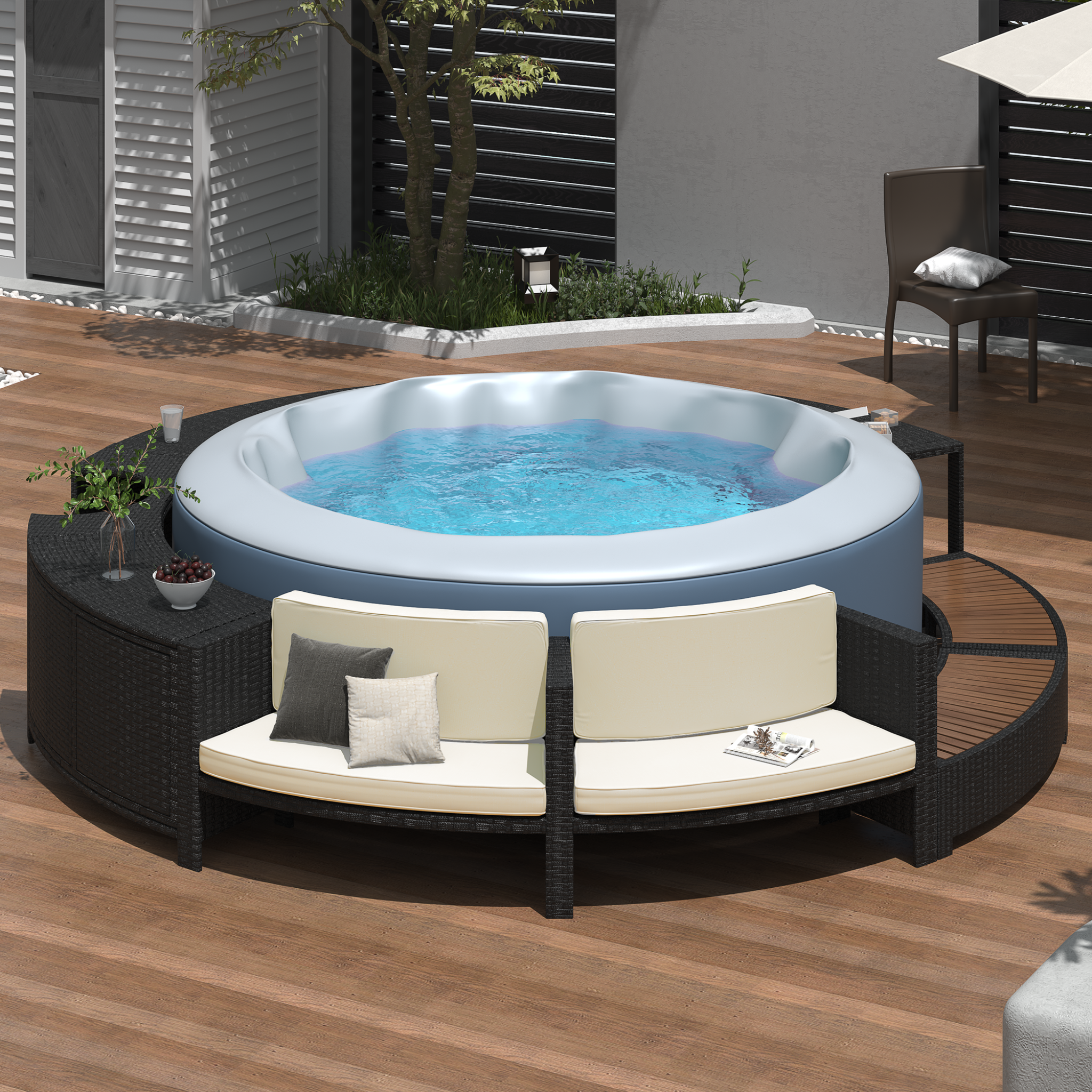 Large Premium Surround Spa Patio Rattan Sofa Set With Storage Compartments And Cushions (SAK75629)