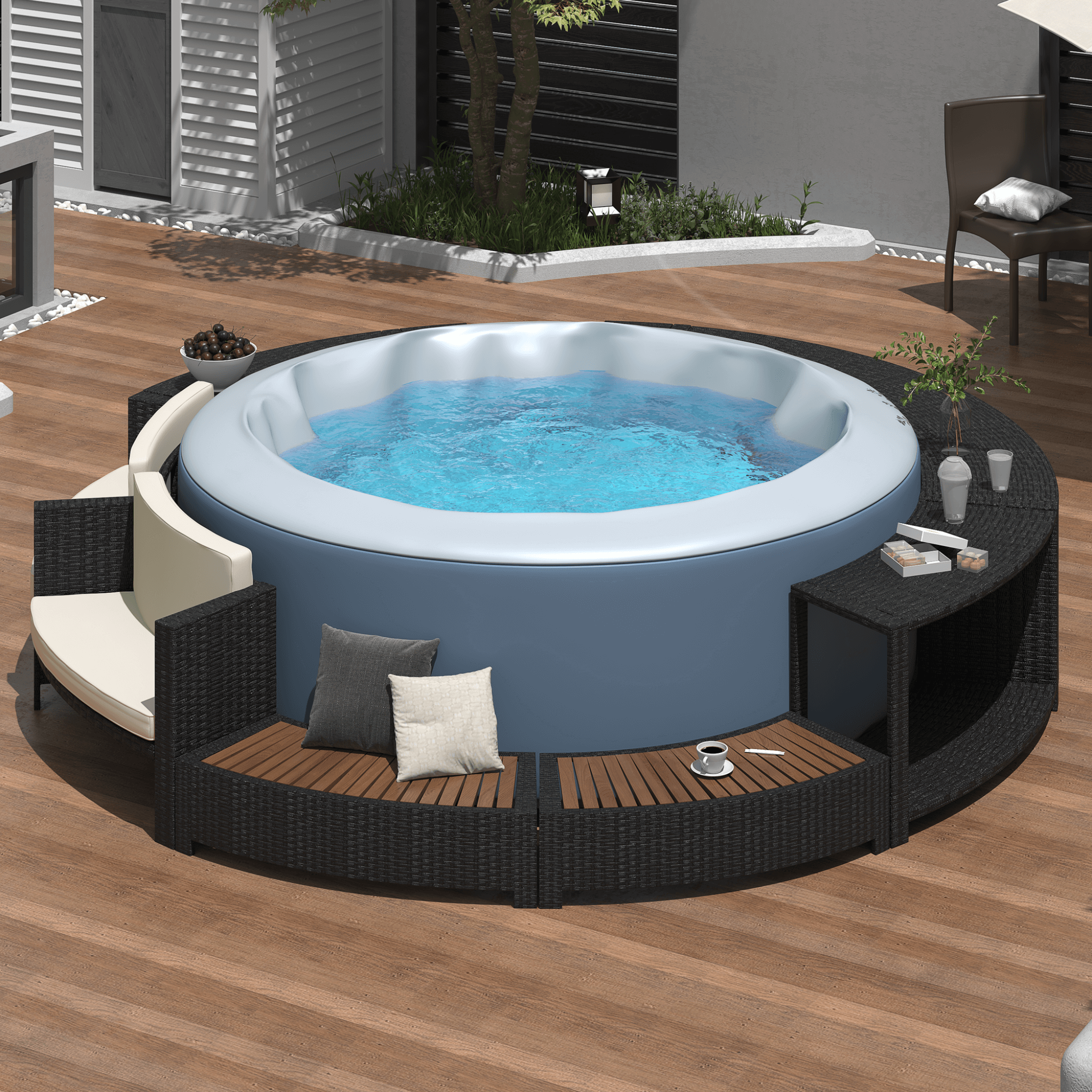 Large Premium Surround Spa Patio Rattan Sofa Set With Storage Compartments And Cushions (SAK75629)
