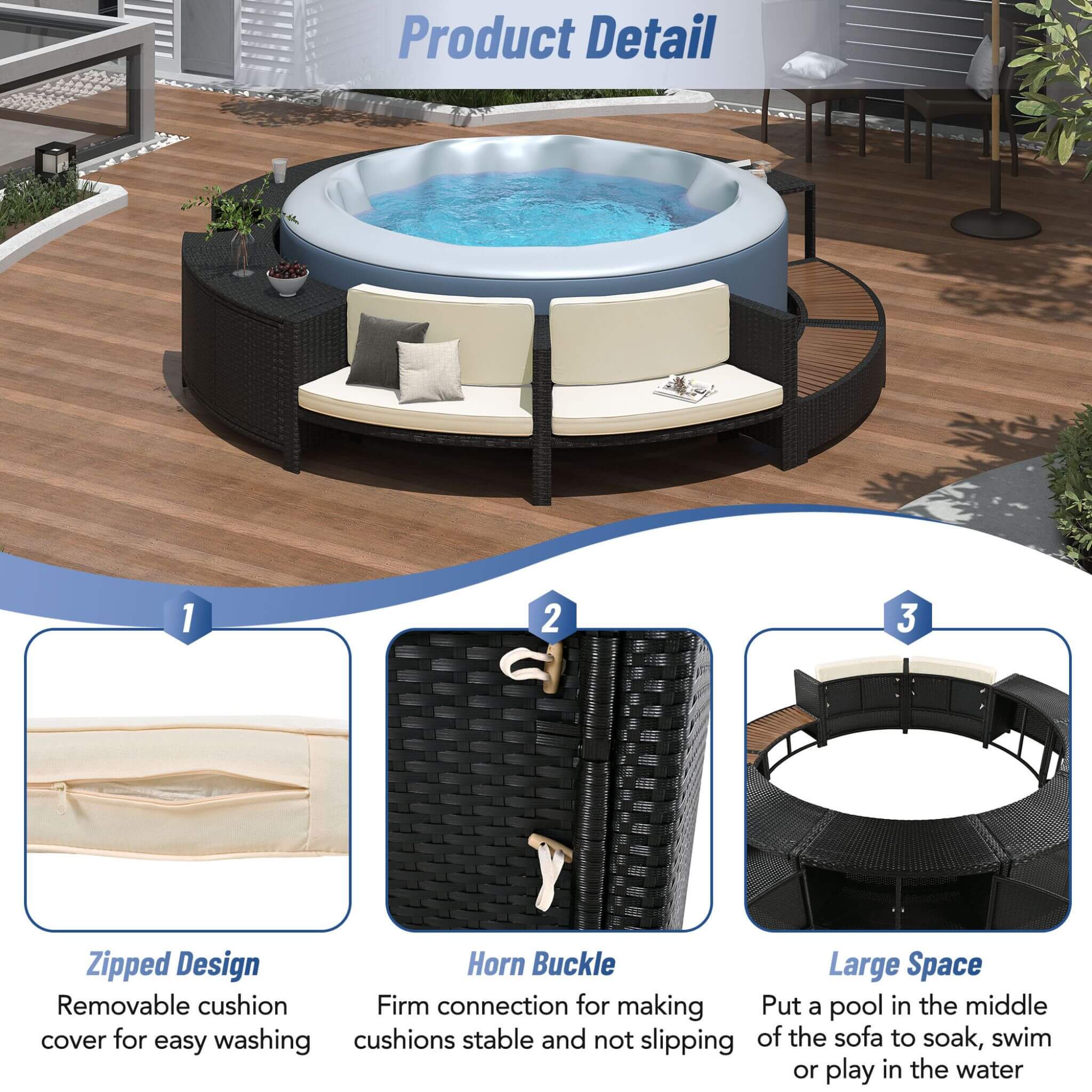 Large Premium Surround Spa Patio Rattan Sofa Set With Storage Compartments And Cushions (SAK75629)