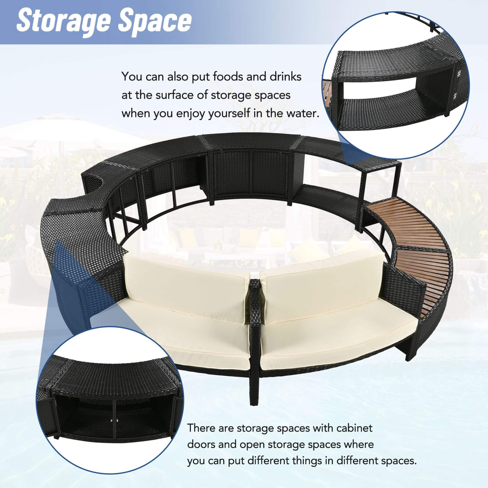 Large Premium Surround Spa Patio Rattan Sofa Set With Storage Compartments And Cushions (SAK75629)