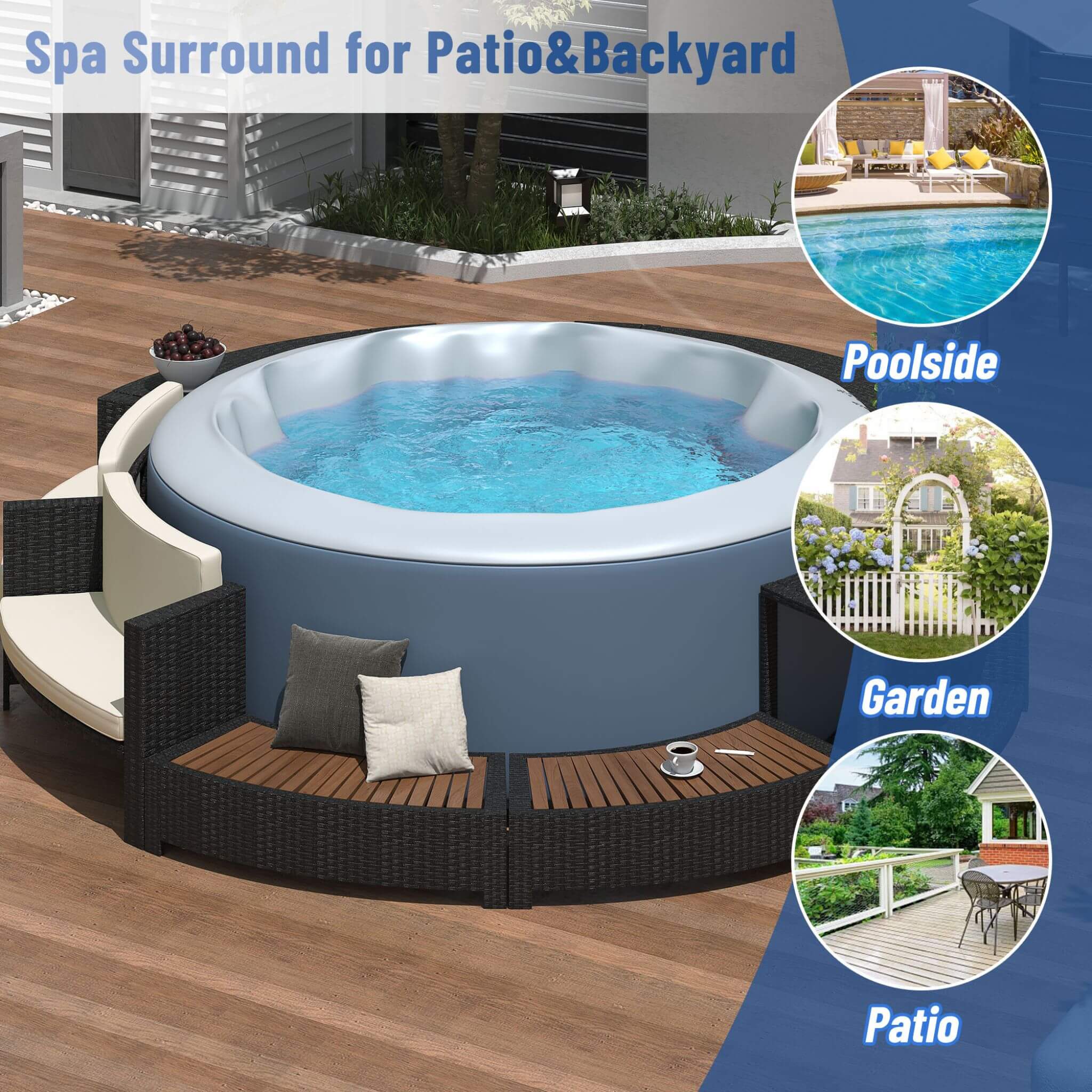 Large Premium Surround Spa Patio Rattan Sofa Set With Storage Compartments And Cushions (SAK75629)