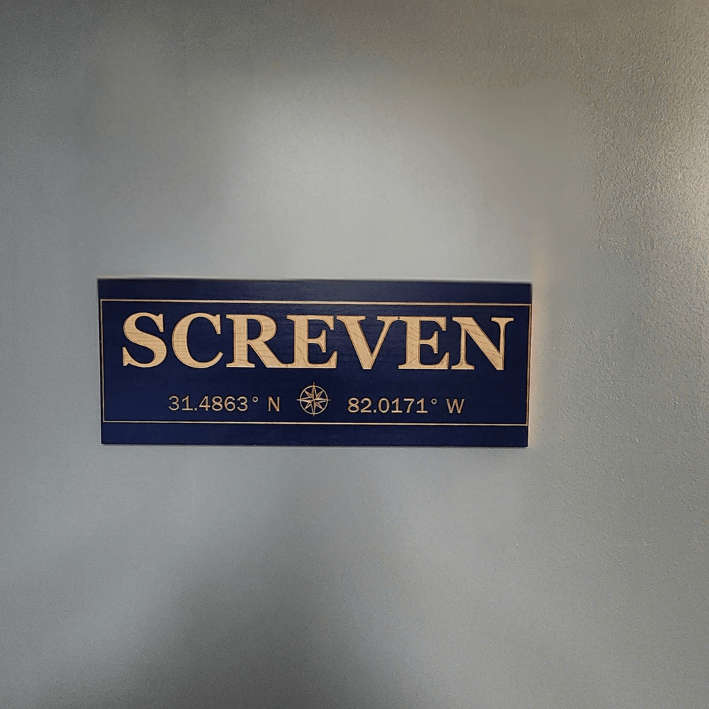 Location wood sign with personalized coordinates
