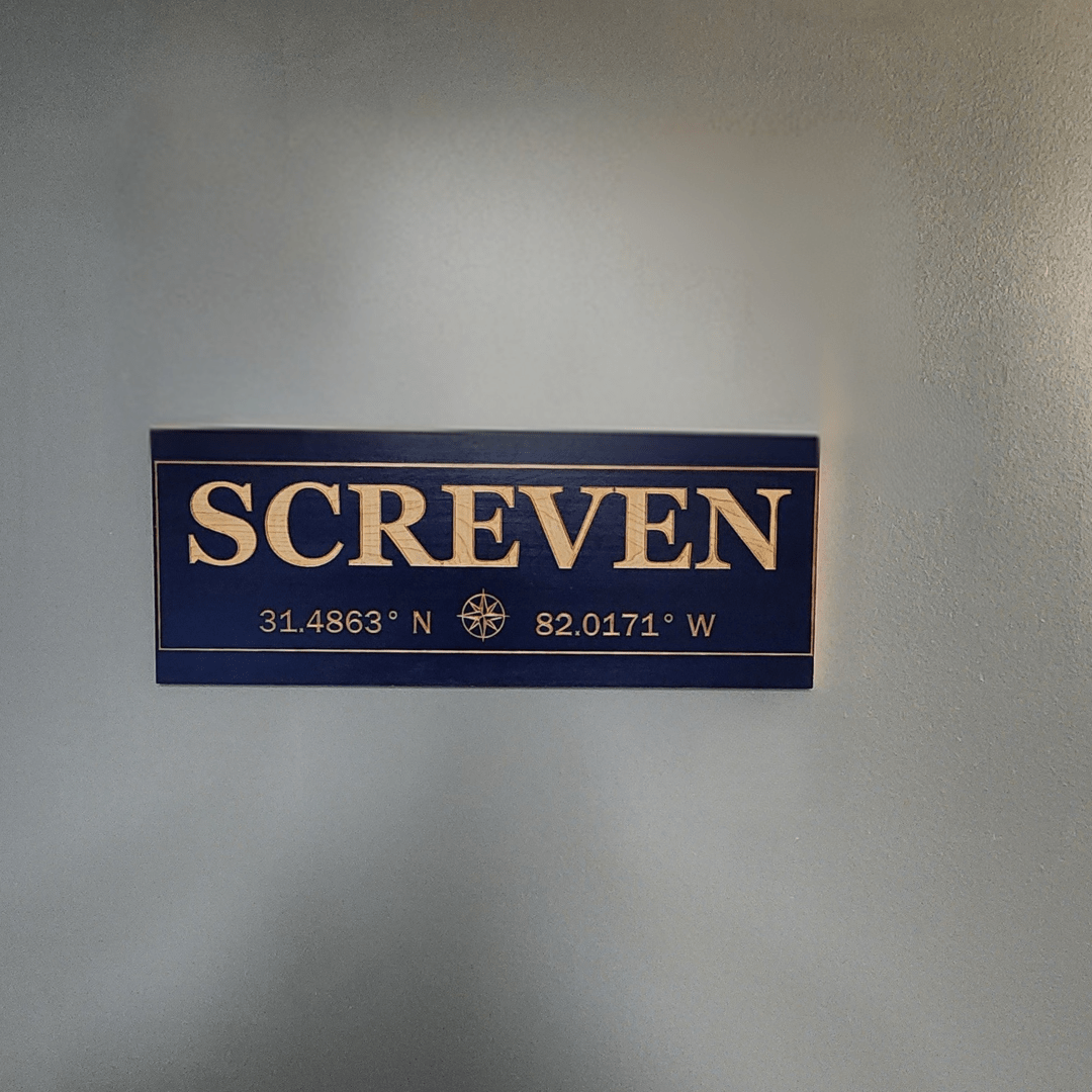 Location wood sign with personalized coordinates