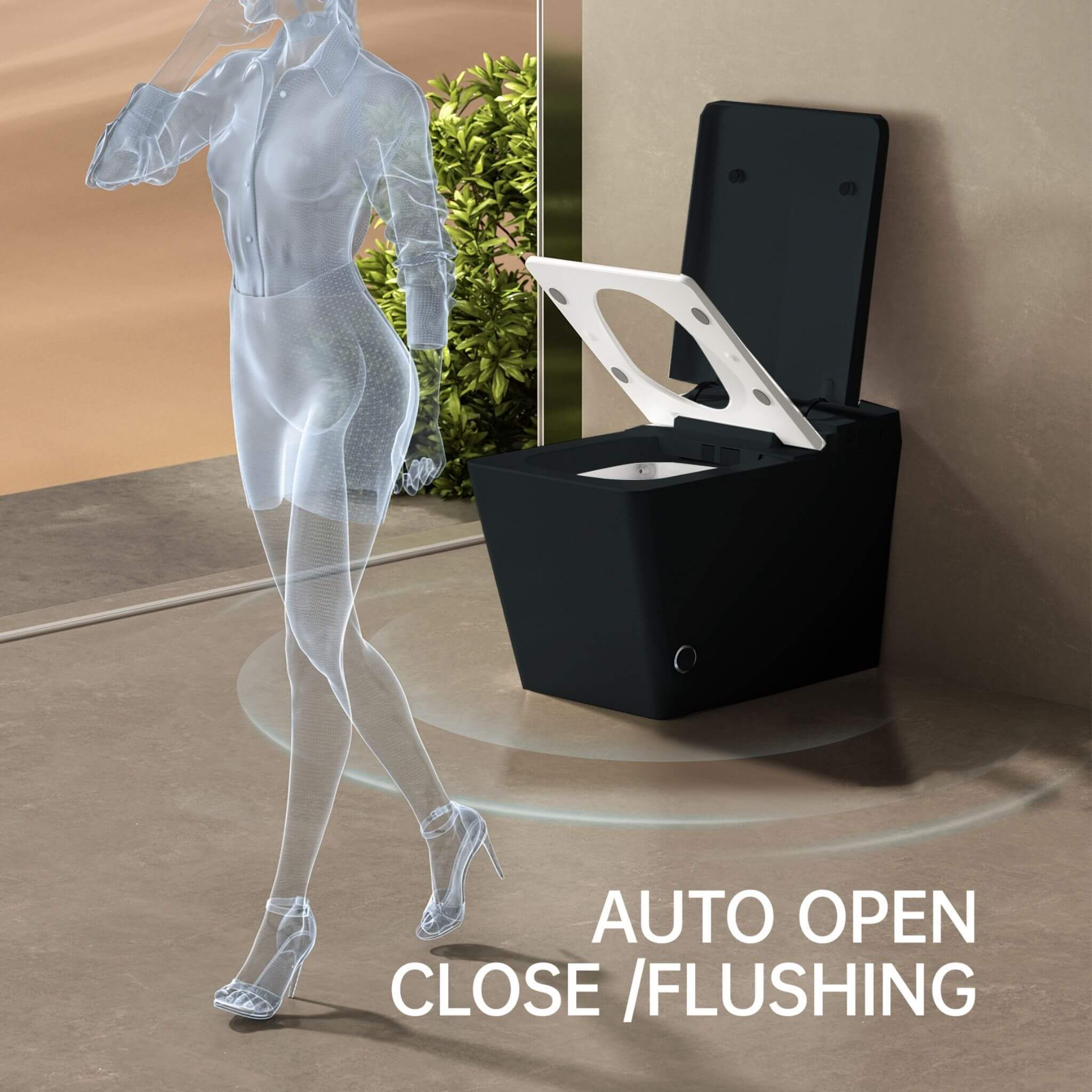 Nuvia Luxury Black Square Smart Toilet With Bidet, Remote, And Heated Seat (SAK45183)