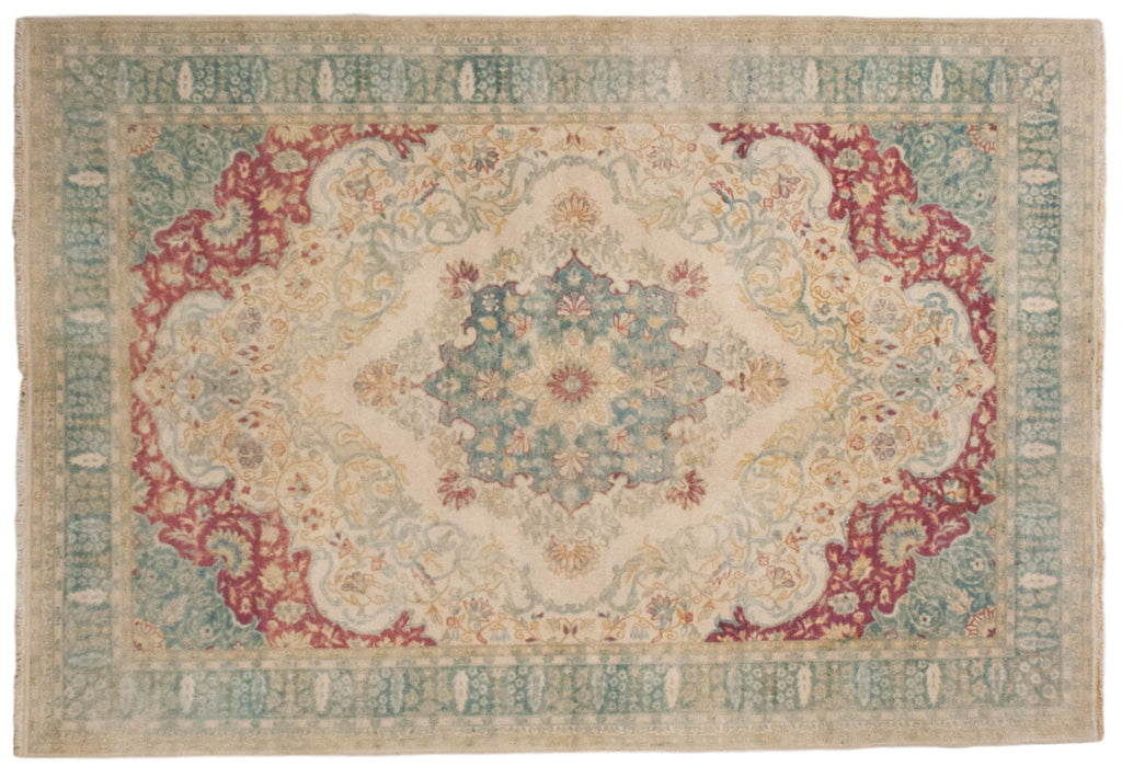 6x9 Vintage Distressed Bulgarian Kerman Design Carpet