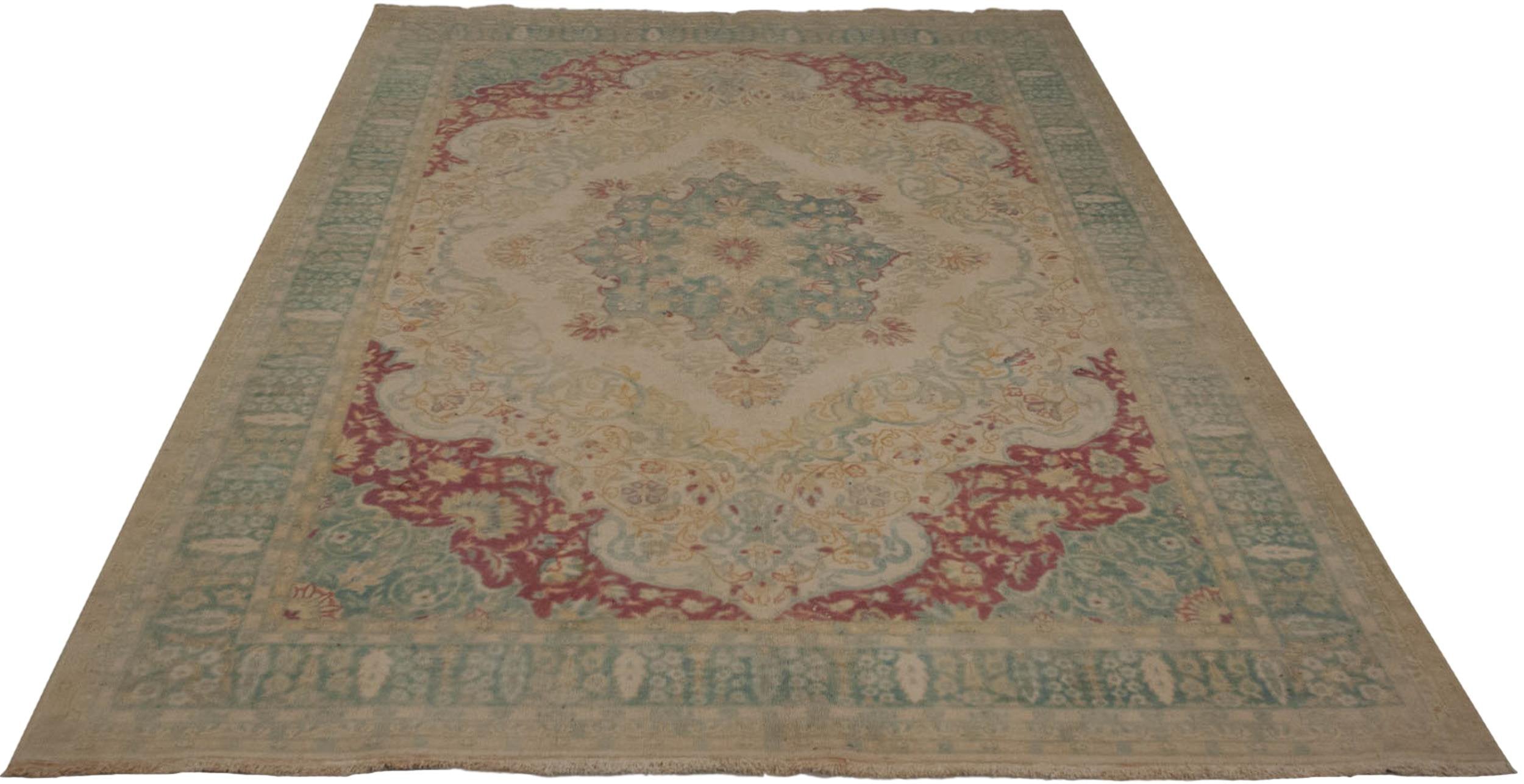 6x9 Vintage Distressed Bulgarian Kerman Design Carpet