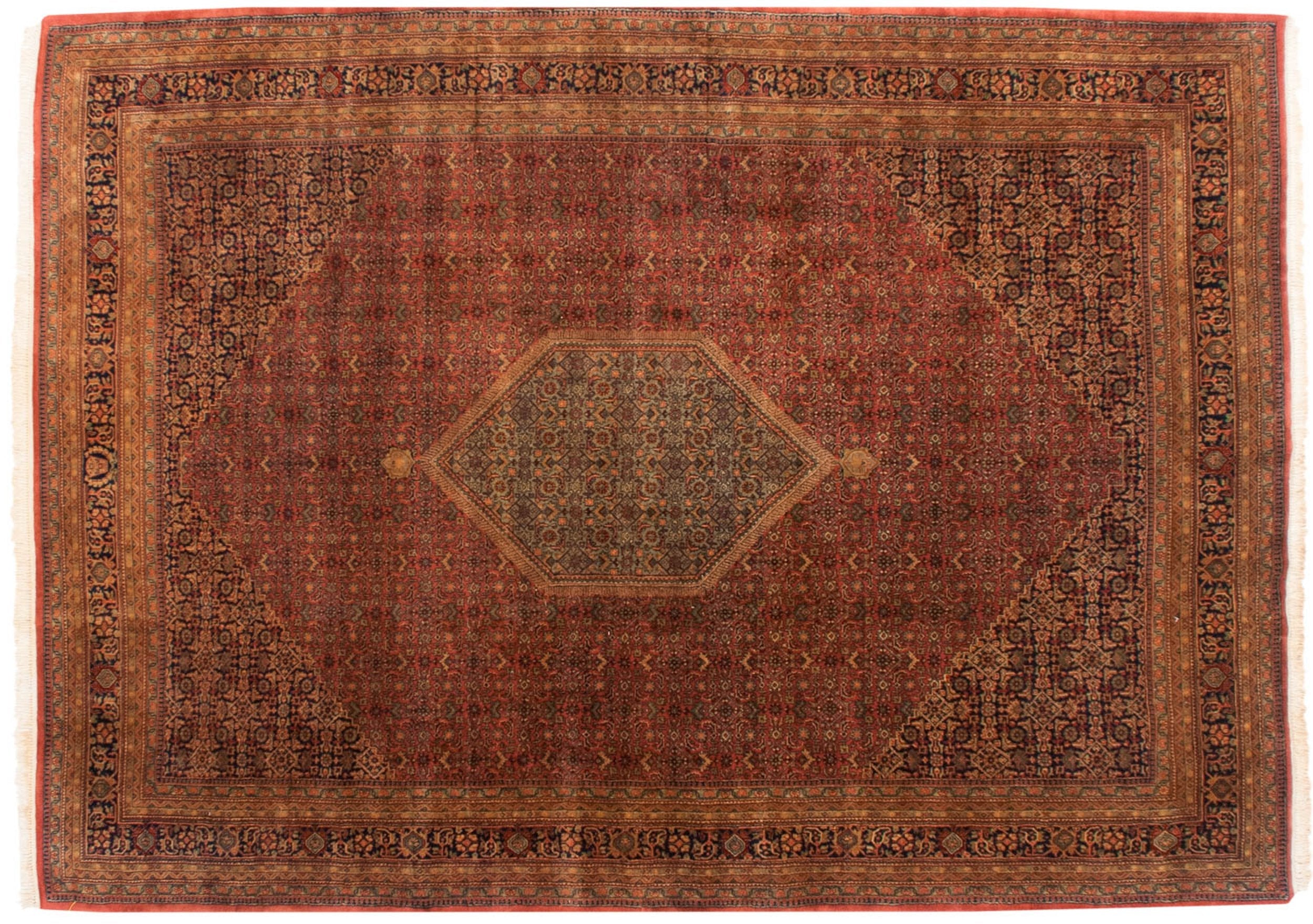 10x14 Vintage Tea Washed Indian Bijar Design Carpet