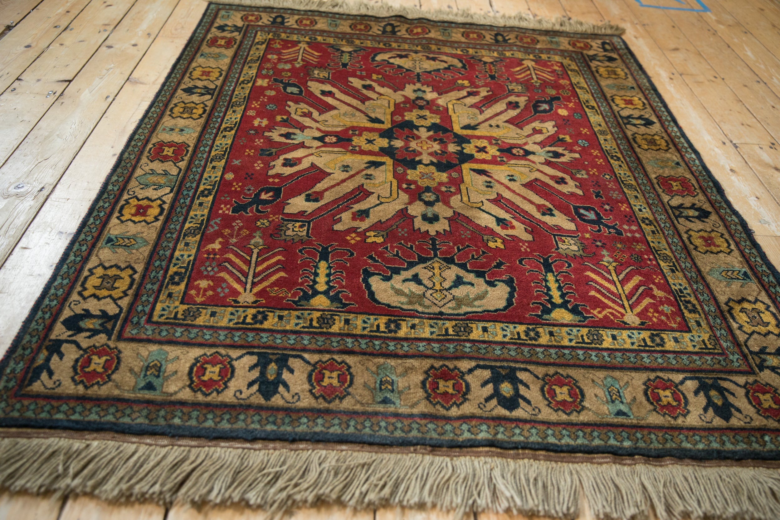 4.5x5.5 Vintage Indian Kazak Design Square Rug