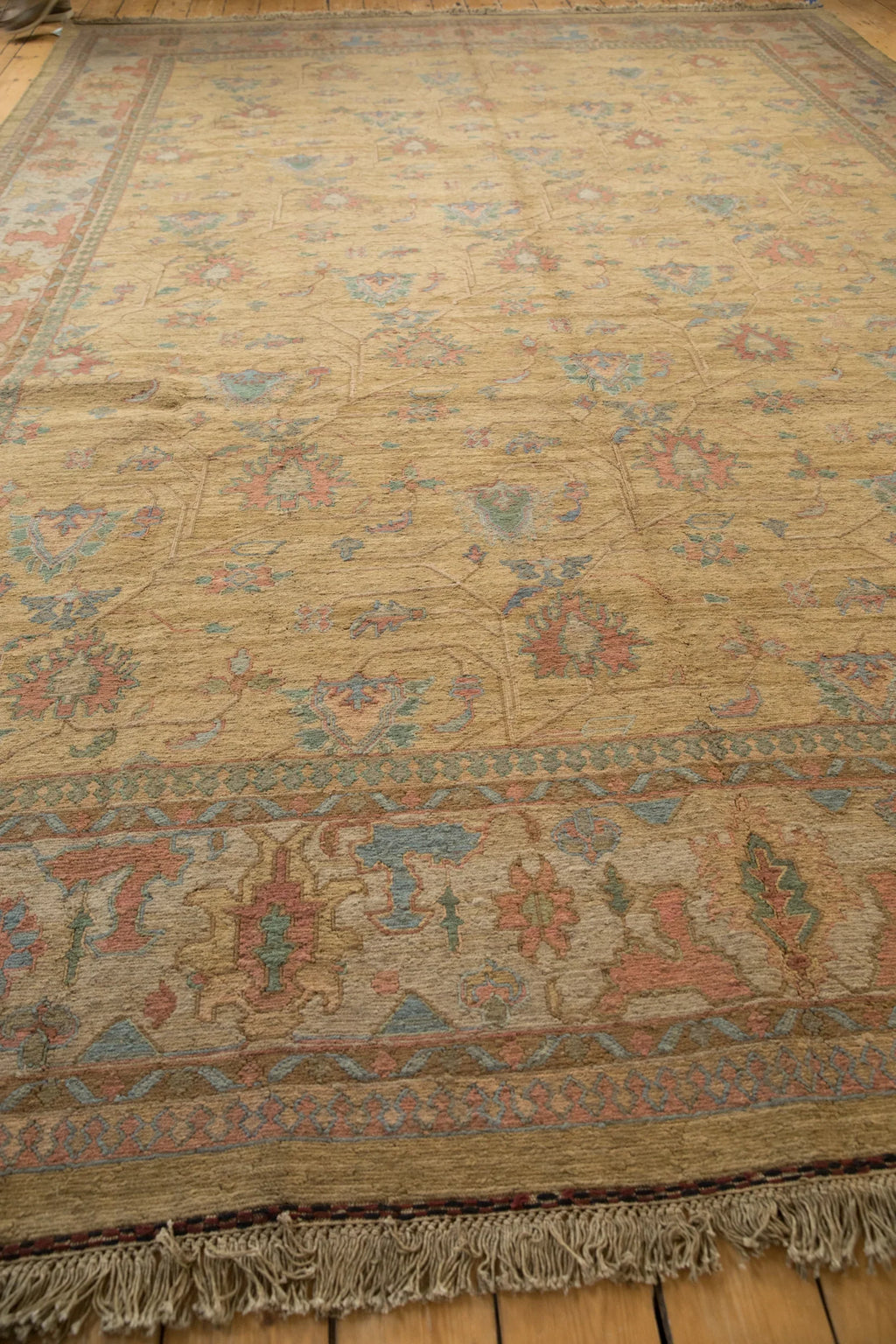10x13.5 Vintage Tea Washed Indian Soumac Design Carpet