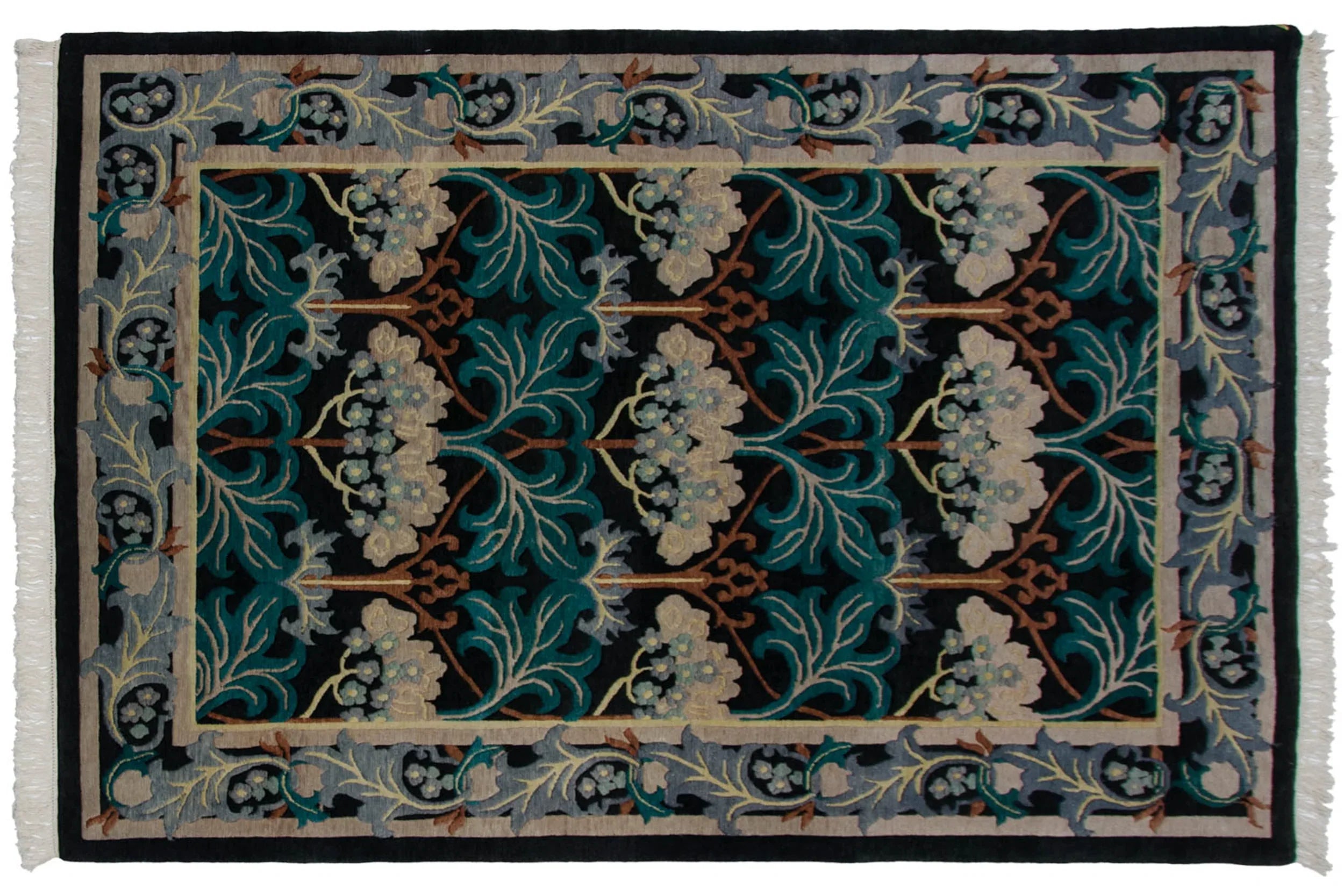 6x9 Vintage Indian William Morris Design Carpet