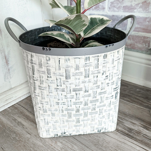 Whitewashed Woven Metal Baskets, Set of 2