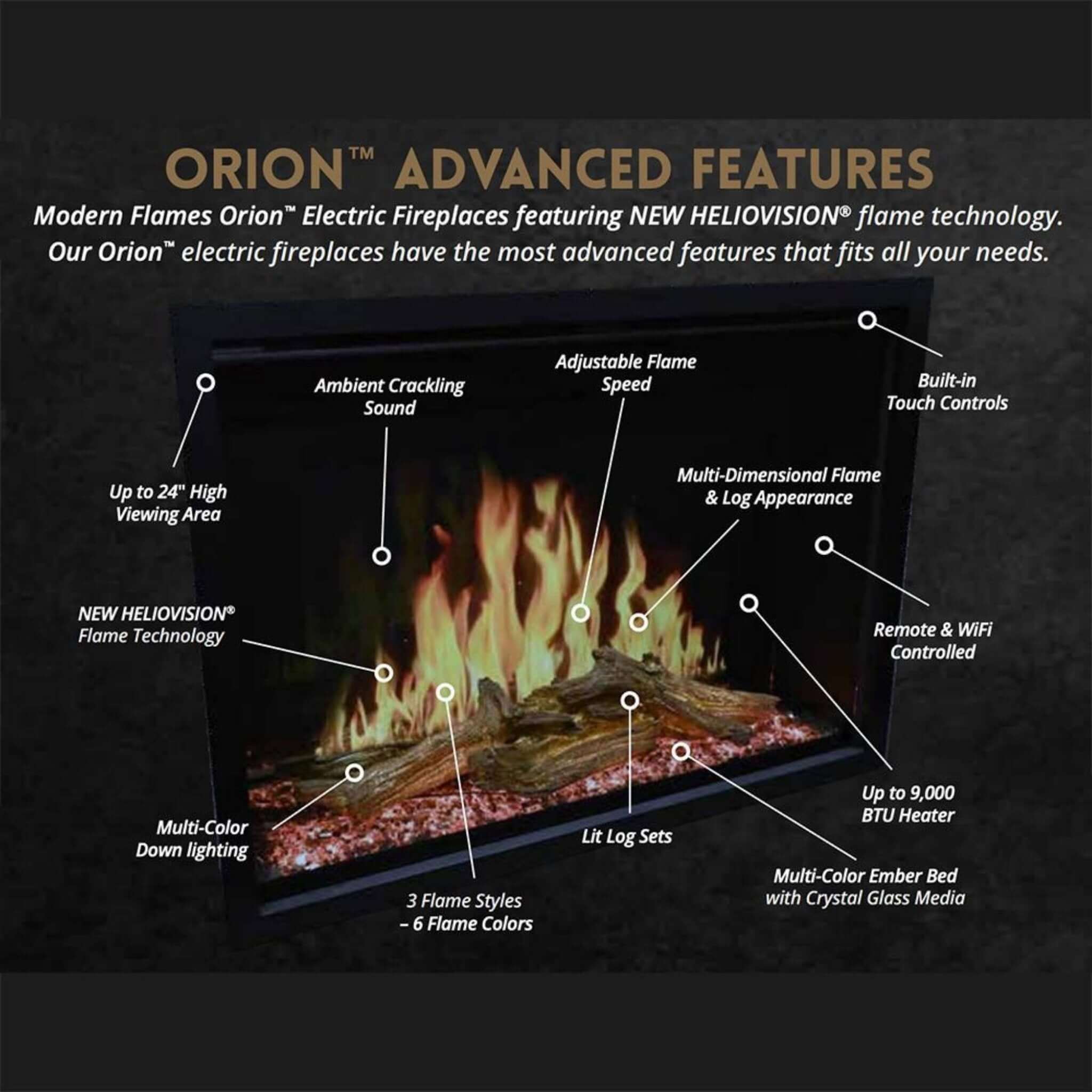 Modern Flames Orion Traditional 42" Heliovision Electric Fireplace [OR42-TRAD] (SAK83765)