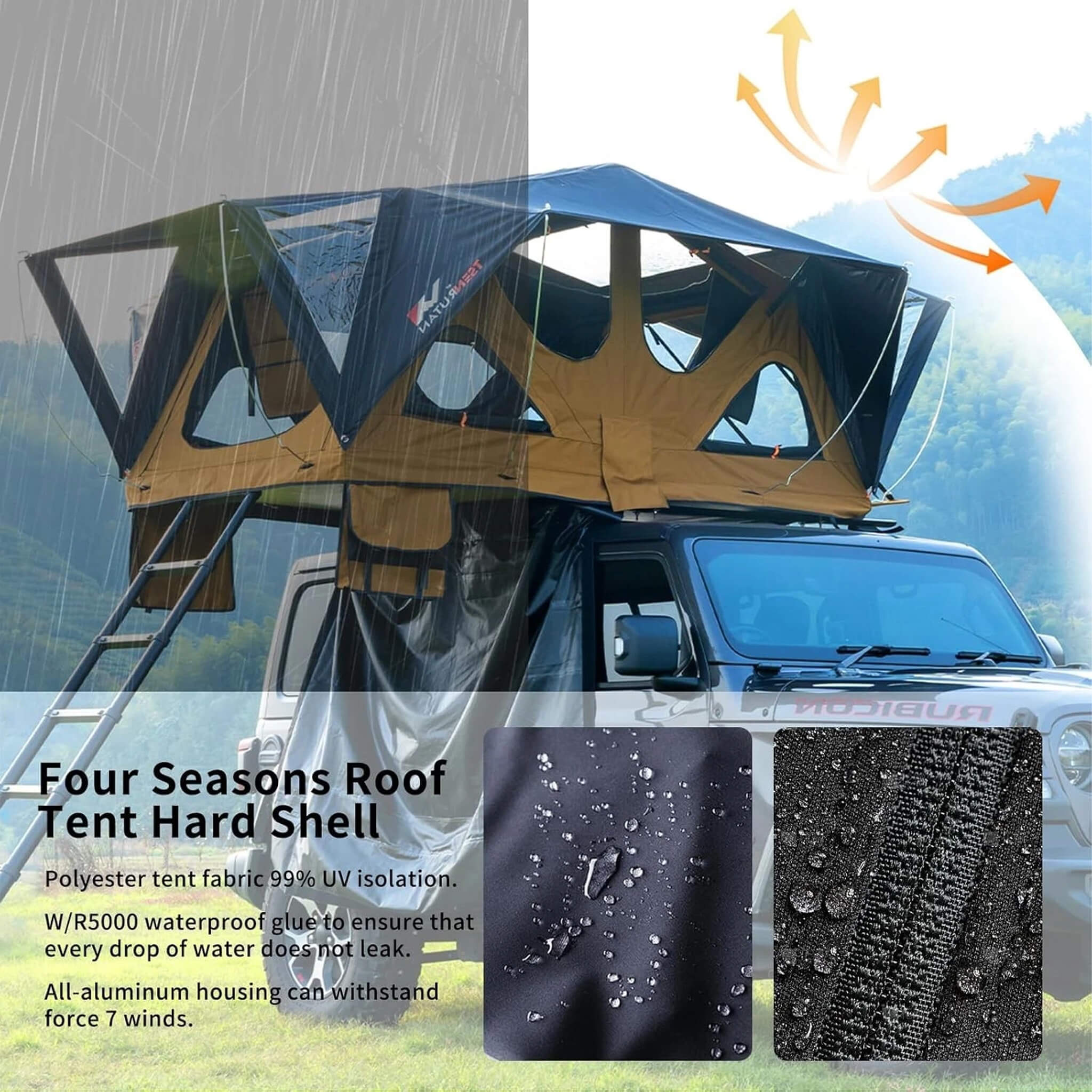 Naturnest Andromeda Khaki Soft Shell Rooftop Tent With Large Panoramic Skylight & YKK Doors (SAK72384)