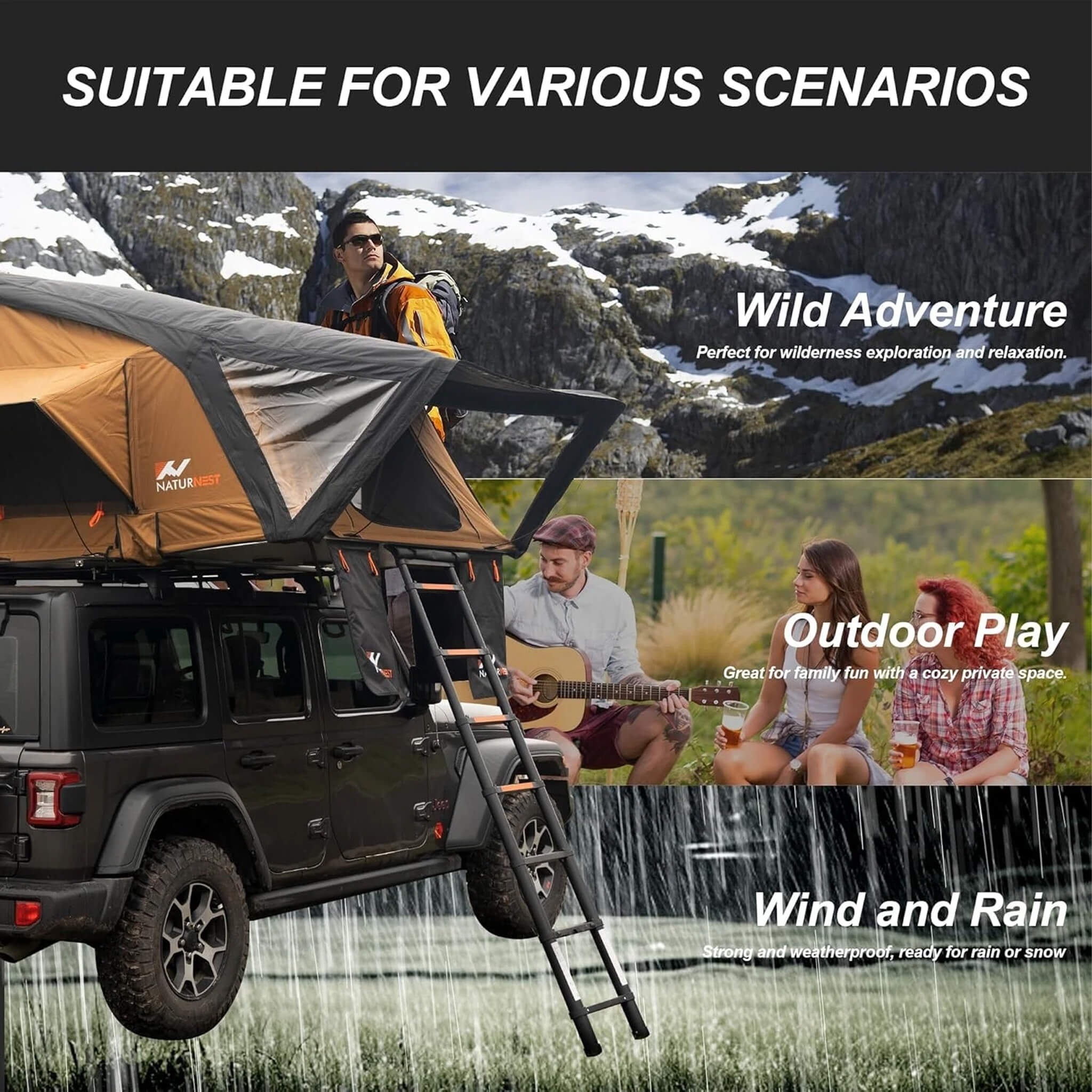 Naturnest Sirius 3 Premium 2XL 3-Person Clamshell Roof Top Tent (SAK62917)