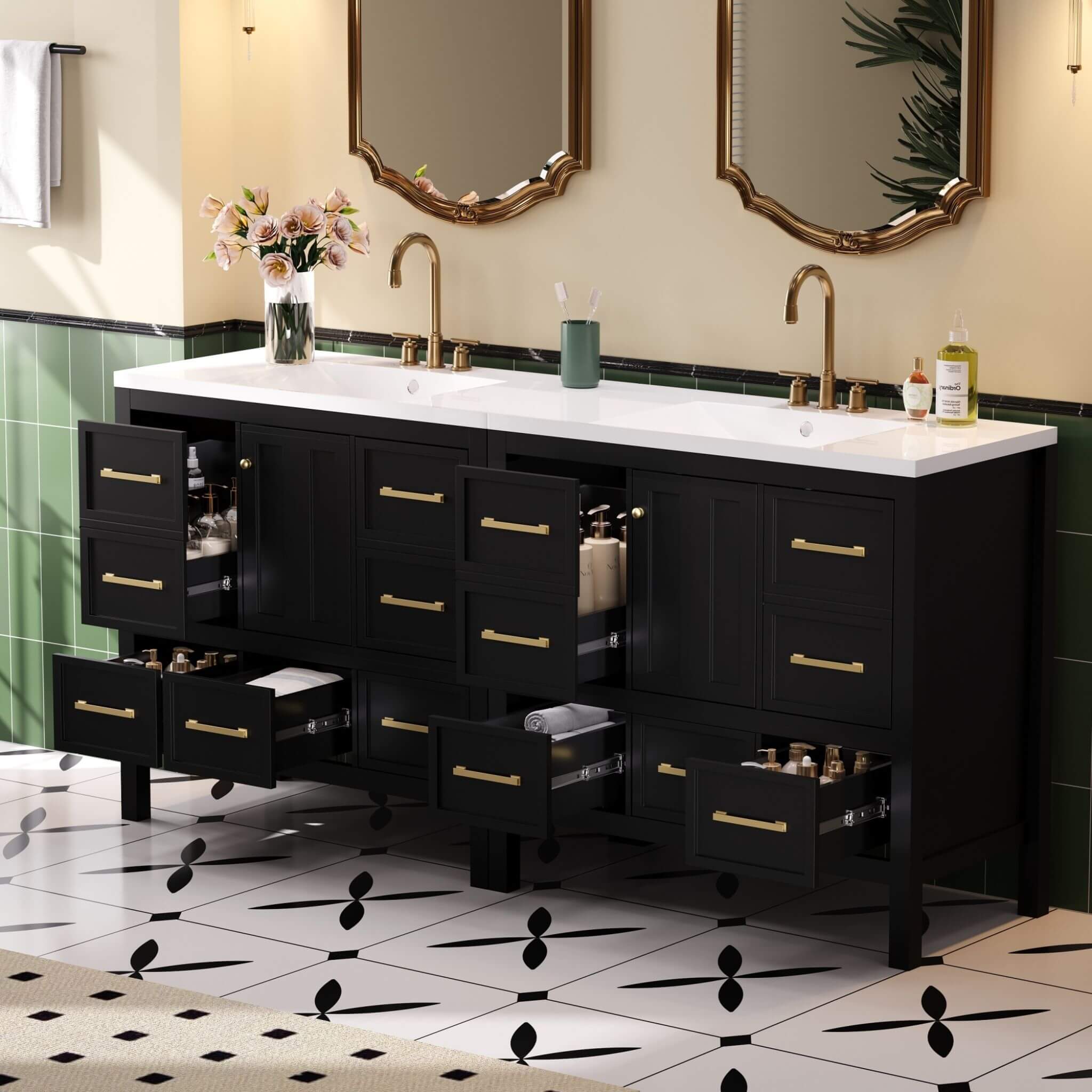 Nuvia Premium 72-Inch Bathroom Vanity Set With Resin Sink And Soft-Close Drawers [Faucet Not Included] (SAK62749)
