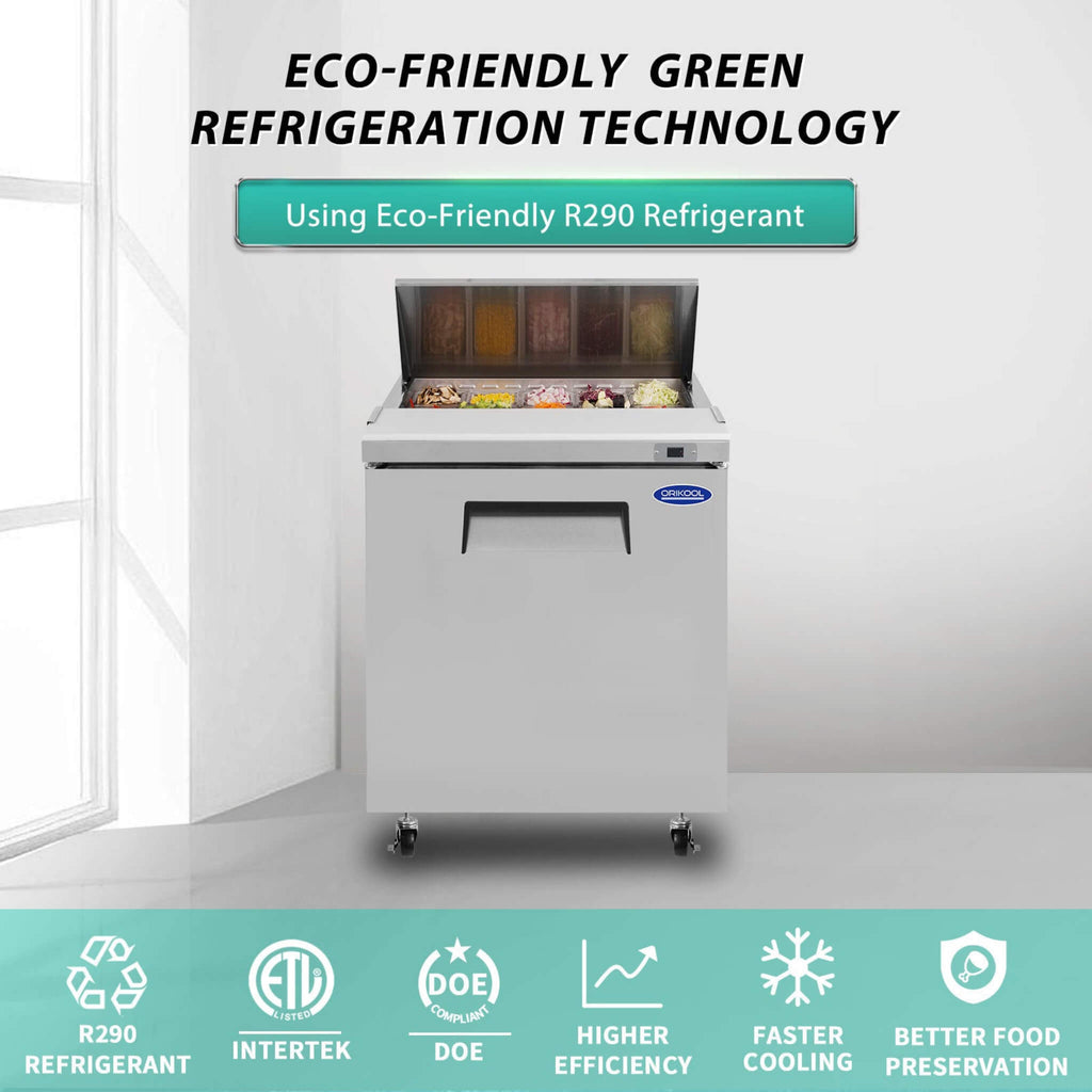 Orikool Commercial Refrigerator Sandwich & Salad Prep Table With Butcher Block Cutting Board (SAK31598)