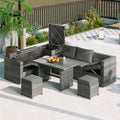 Outdoor 6-Piece All-Weather PE Rattan Sofa Set With Adjustable Seat, Storage Box, Removable Covers, And Tempered Glass Table Top (SAK37221)