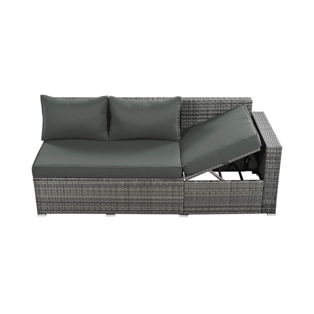 Outdoor 6-Piece All-Weather PE Rattan Sofa Set With Adjustable Seat, Storage Box, Removable Covers, And Tempered Glass Table Top (SAK37221)