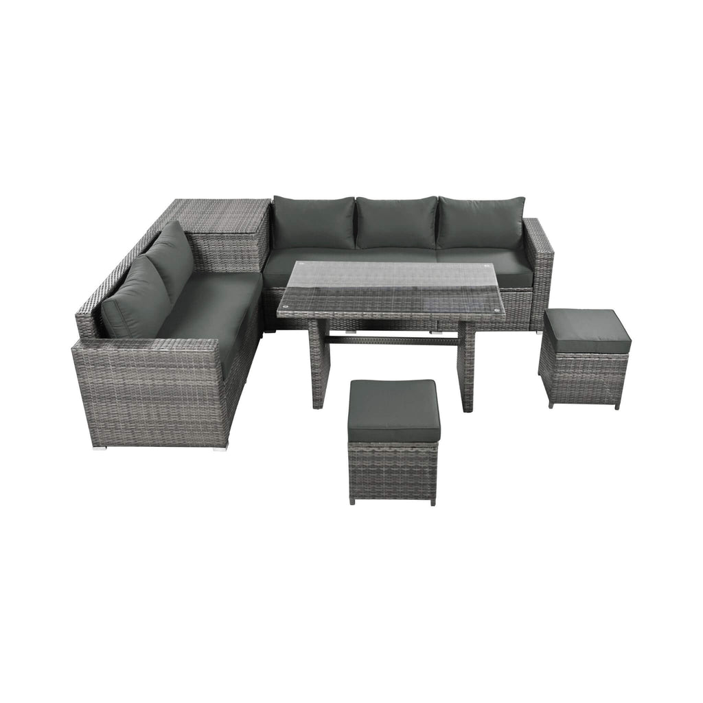 Outdoor 6-Piece All-Weather PE Rattan Sofa Set With Adjustable Seat, Storage Box, Removable Covers, And Tempered Glass Table Top (SAK37221)
