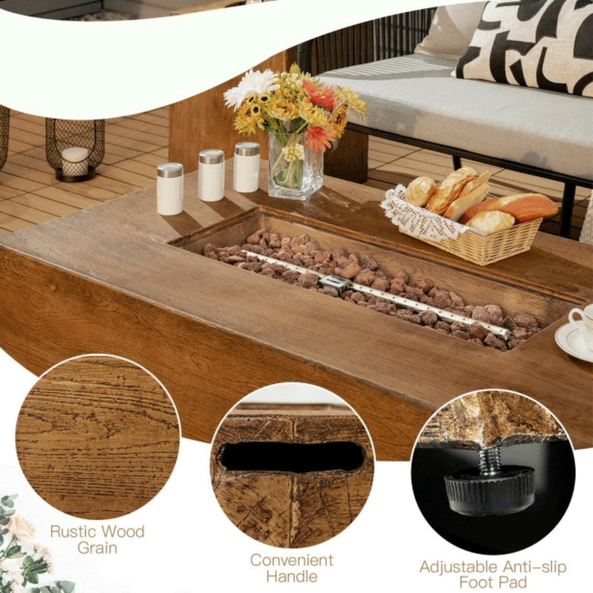 Outdoor Propane Gas Fire Pit Table W/ Lava Rocks & Cover, 50K BTU (SAK94436)