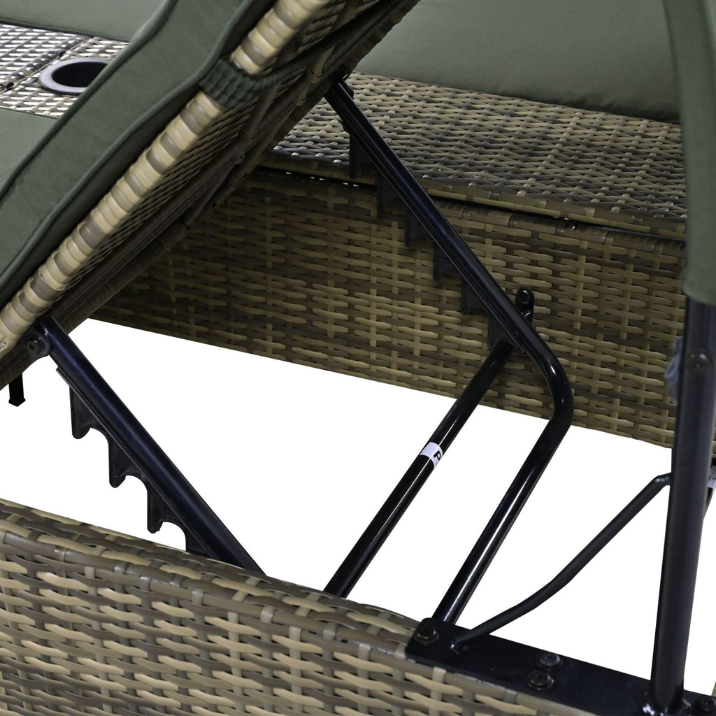 Outdoor Rattan Patio Daybed With Adjustable Backrest, Canopy Roof, Storage Box And Cup Holders (SAK54220)