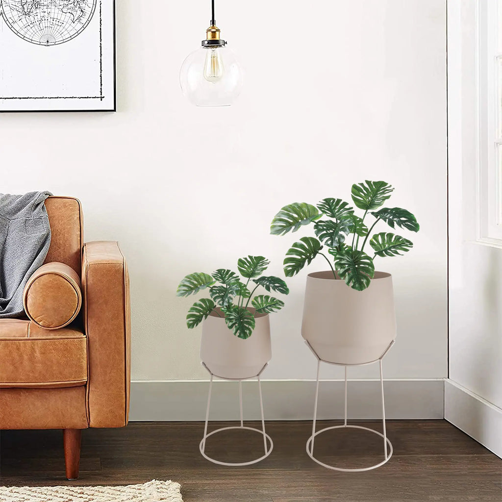 Set of 2-16"&19.5"H Set Of 2 Cream Grey Flowerpot