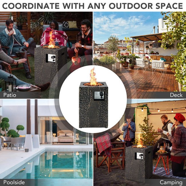 Premium 16FT Square Outdoor Propane Fire Pit W/ Lava Rocks Waterproof Cover, 30,000 BTU (93195268)