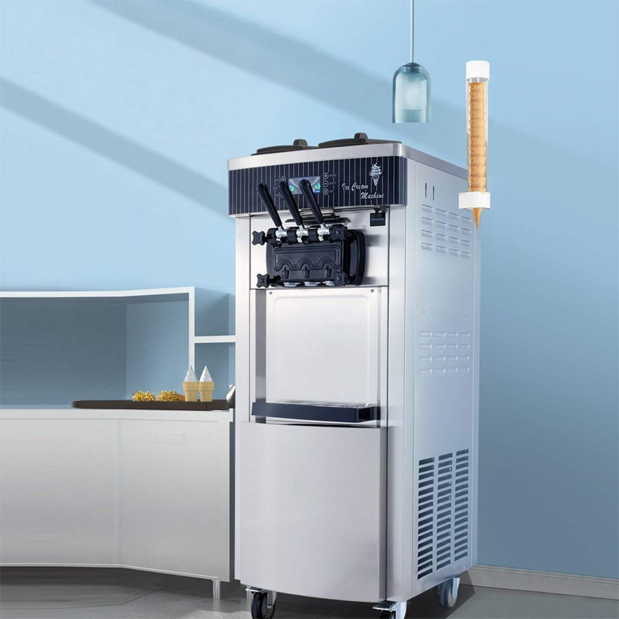 Premium 3-Flavors Commercial Soft Serve Yogurt Ice Cream Machine Maker, 20-28L/H (SAK97524)