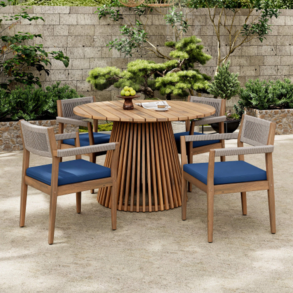 Premium 5-Piece Outdoor Acacia Wood Patio Furniture Set With Braided Dining Chairs, Cushions, And Dining Table (SAK26754)