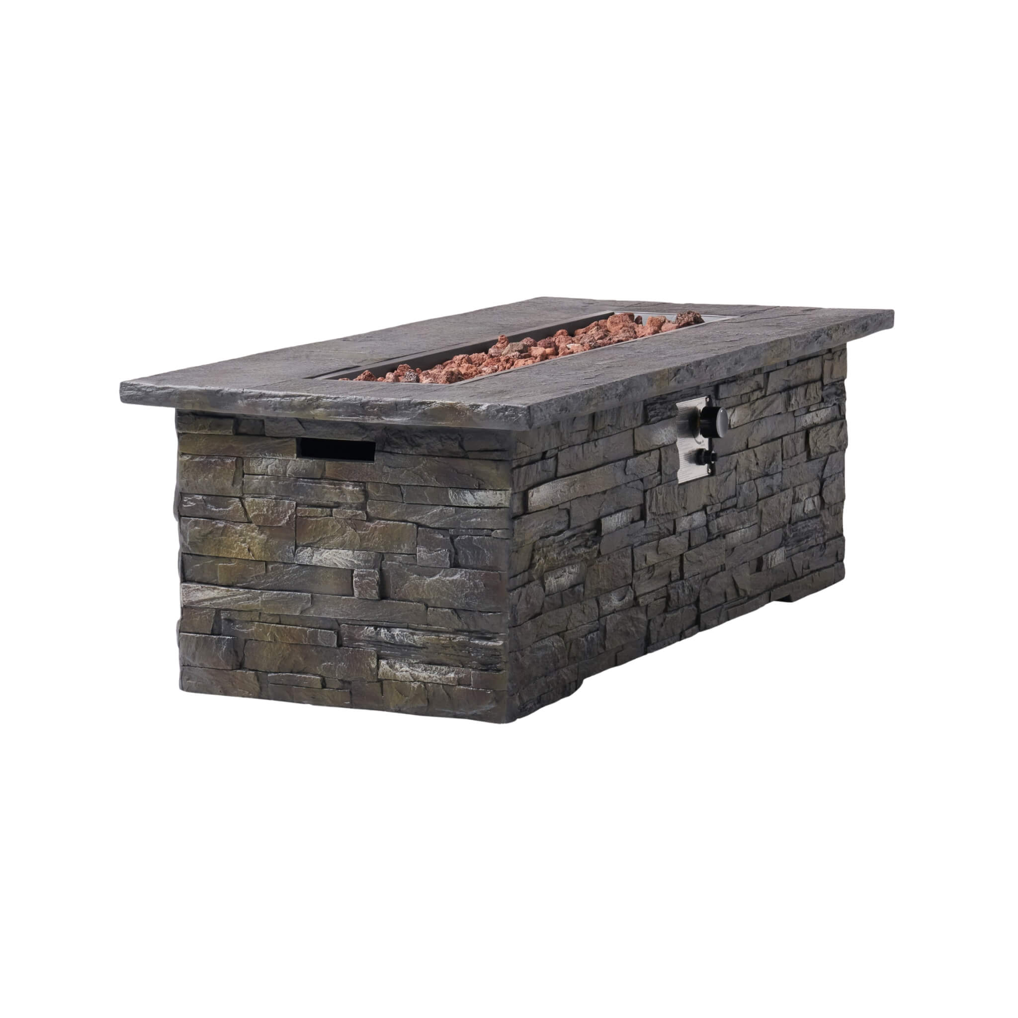 Premium 56" Outdoor Rectangular Concrete Propane Fire Pit W/ Faux Stone Pattern, 50K BTU (SAK31845)