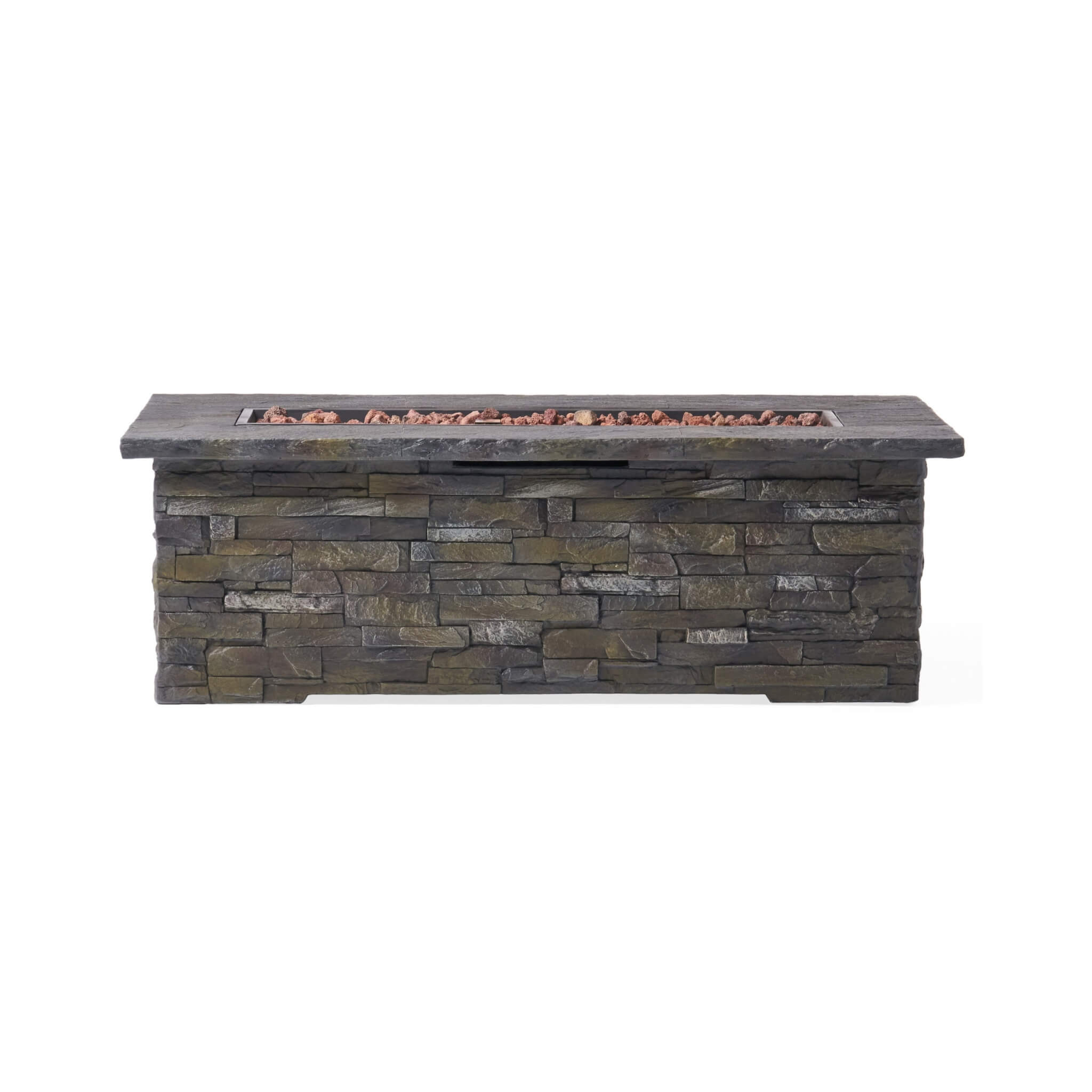 Premium 56" Outdoor Rectangular Concrete Propane Fire Pit W/ Faux Stone Pattern, 50K BTU (SAK31845)