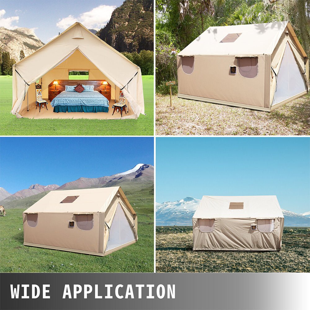 Premium Canvas Frame Fire Water Camping Wall Hunting Tent, 12x14' (SAK92461)