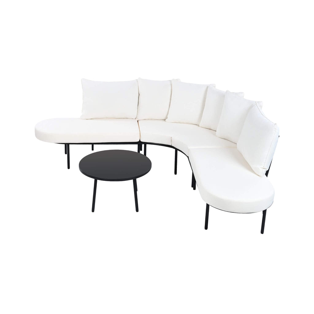 Premium Half- Moon 6-Person Curved All-Weather Outdoor Furniture Sofa Patio Set With Coffee Table And Cushions (SAK76332)