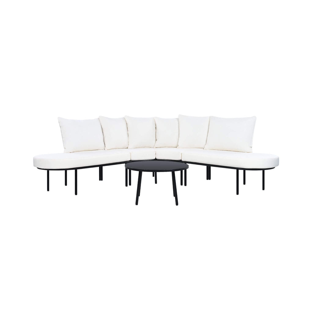 Premium Half- Moon 6-Person Curved All-Weather Outdoor Furniture Sofa Patio Set With Coffee Table And Cushions (SAK76332)