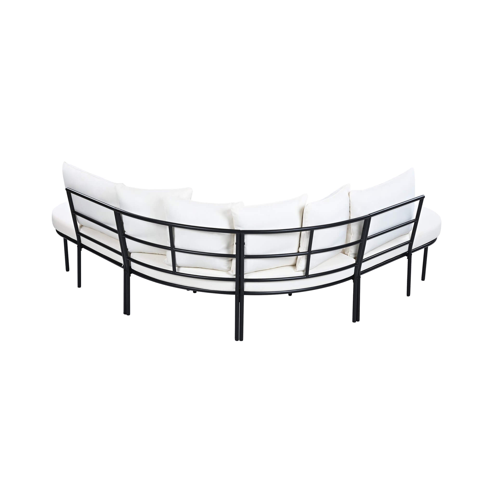 Premium Half- Moon 6-Person Curved All-Weather Outdoor Furniture Sofa Patio Set With Coffee Table And Cushions (SAK76332)