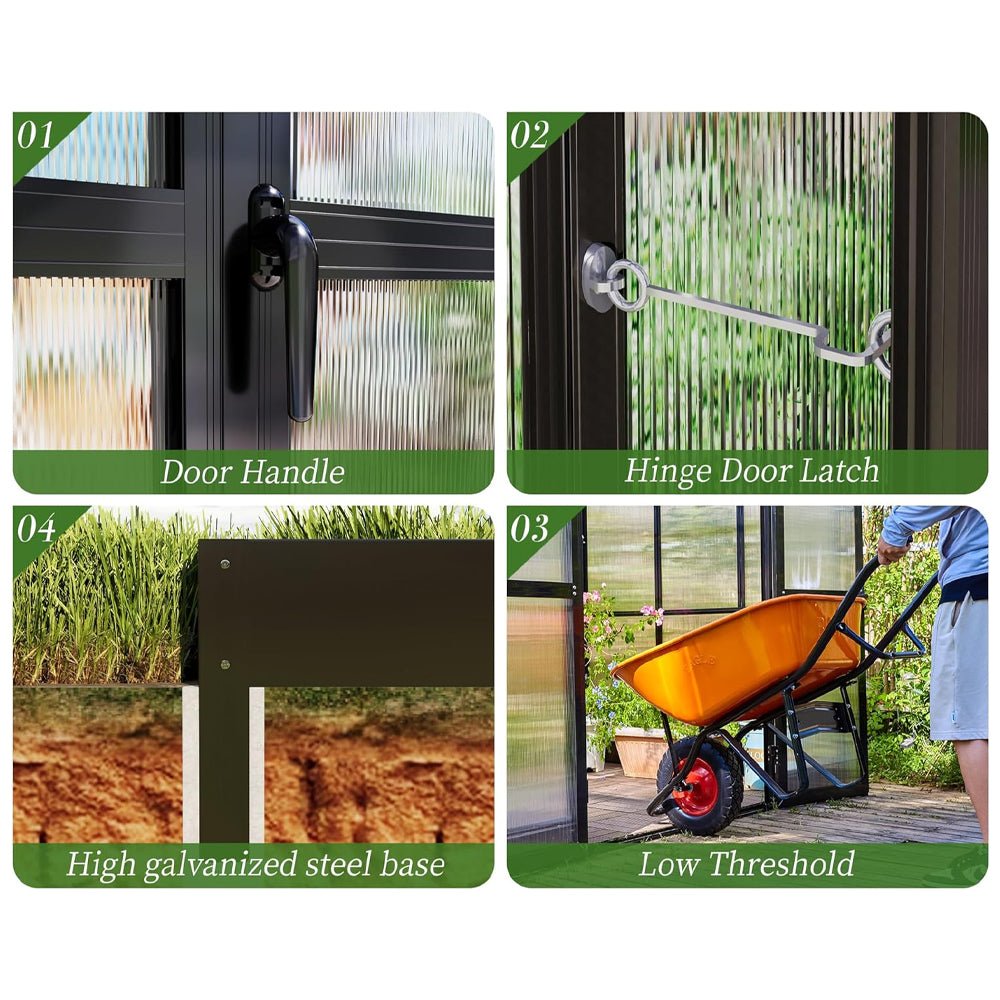 [12x13.5FT] Premium Large Outdoor Double Door Aluminum Polycarbonate Greenhouse With Quick Connect Fitting (96243175)