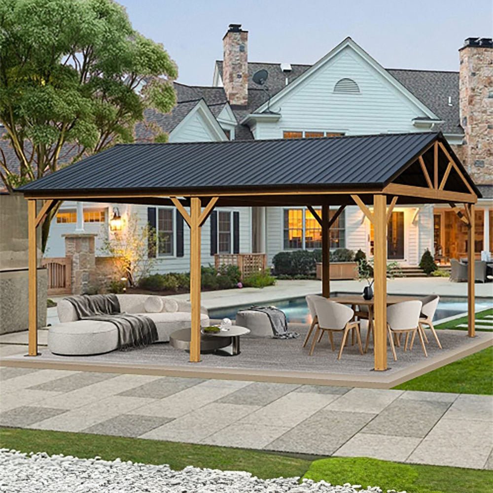 [12x20FT] Premium Outdoor Double-Layer Galvanized Steel Hardtop Gazebo Pergola For Patio (92475381)