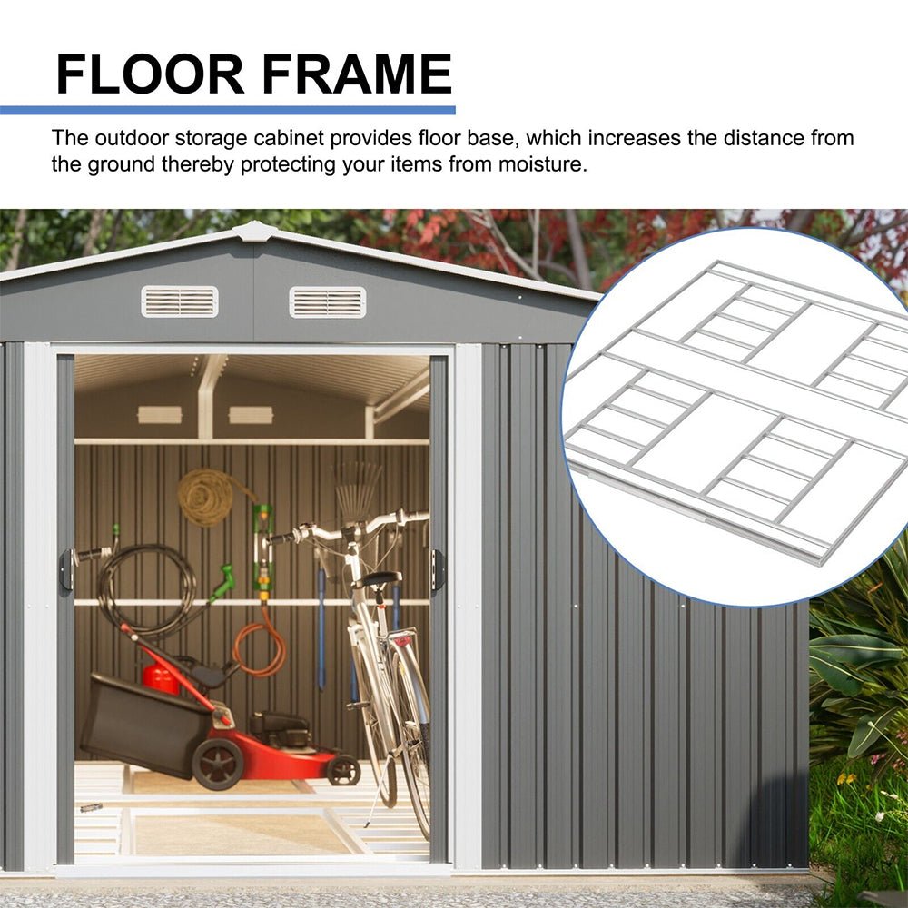 Premium Outdoor Galvanized Steel Backyard Storage Shed W/ Dual Lockable Sliding Doors, 11x13' (95382641)
