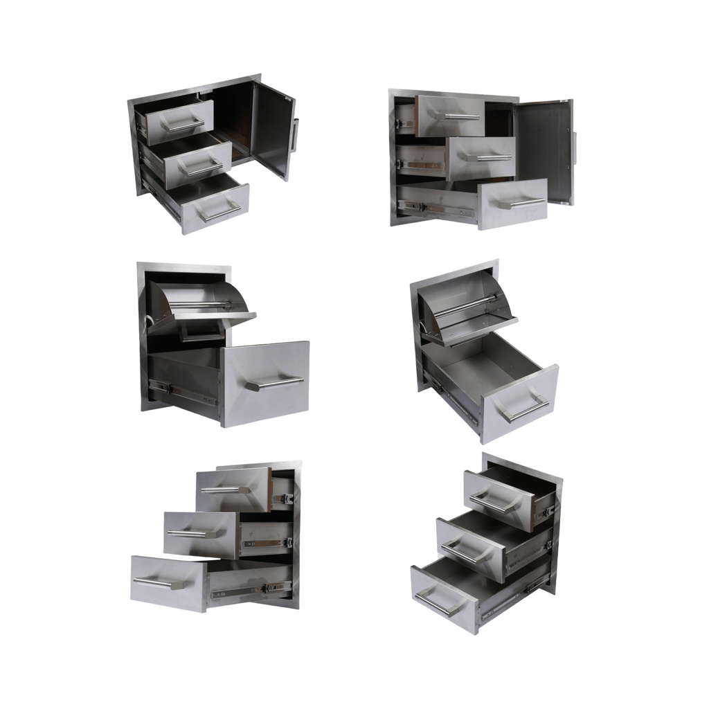 Premium Outdoor Kitchen With 32 Inch 60000 BTU Built-In Stainless Steel LPG Gas Grill, Door And Drawer Combo And Stainless Steel Ice Box (SAK98661)