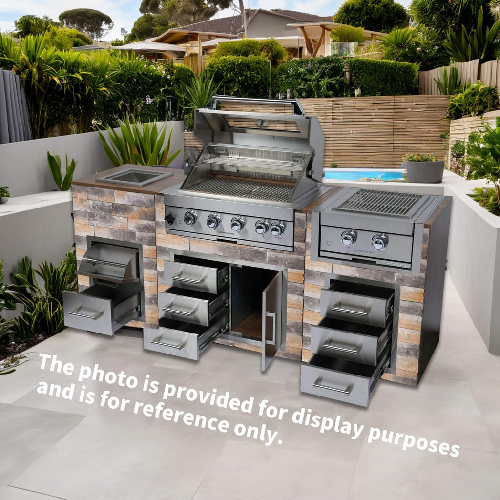 Premium Outdoor Kitchen With 32 Inch 60000 BTU Built-In Stainless Steel LPG Gas Grill, Door And Drawer Combo And Stainless Steel Ice Box (SAK98661)